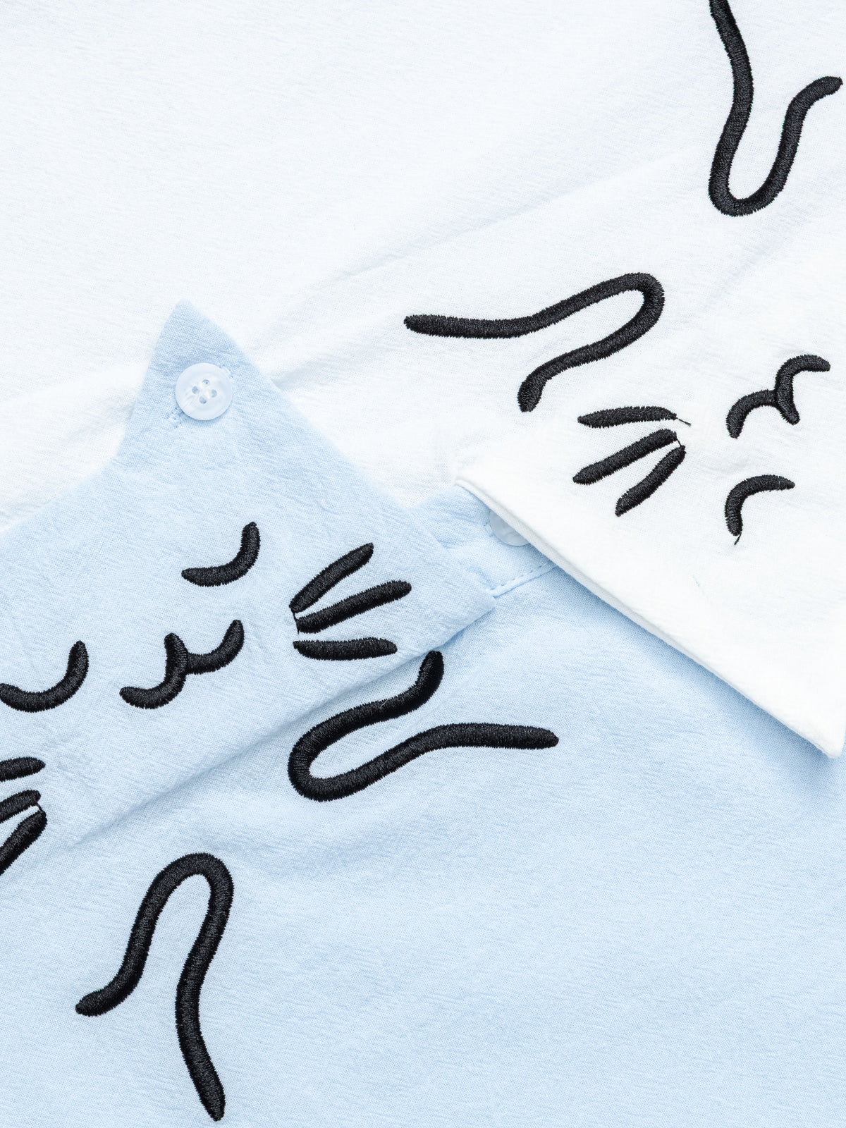 OYL-Lab Color Block Cat Embroidery Short Sleeve Shirt