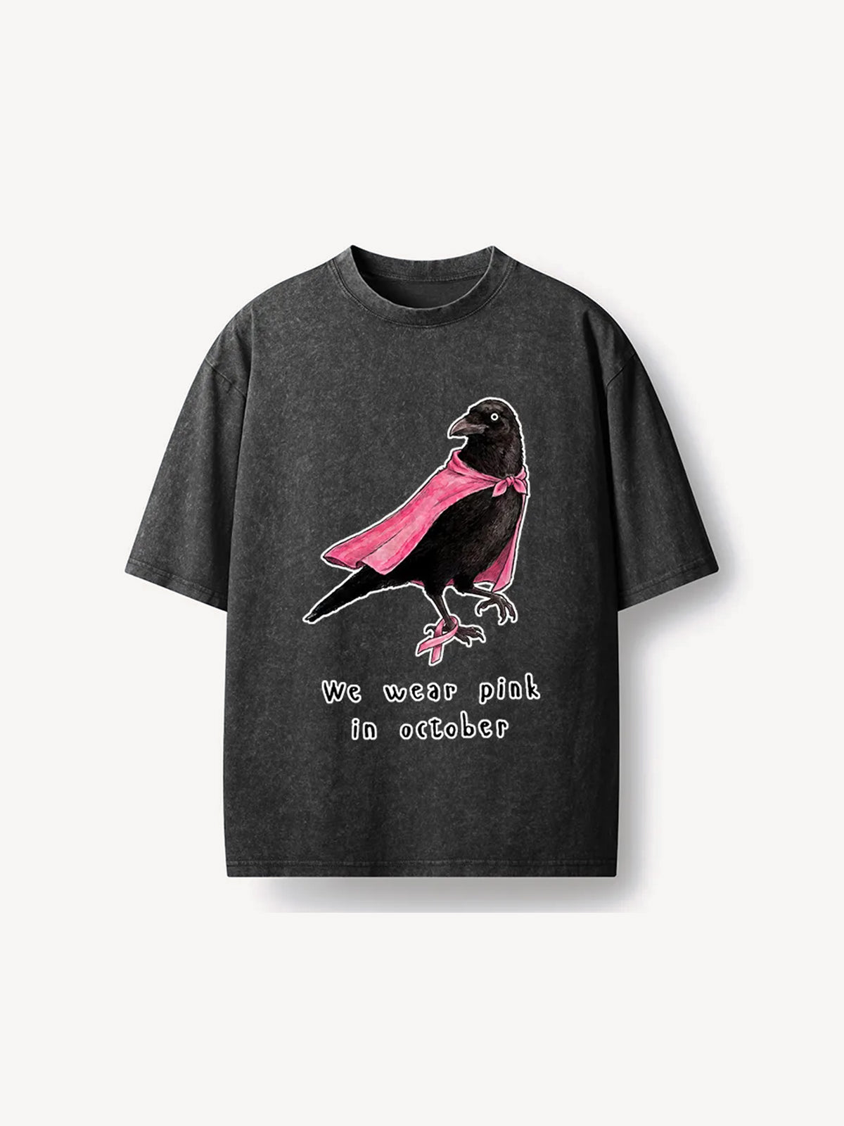 OYL-Lab Pink Ribbon Raven Breast Cancer Awareness Washed Tee
