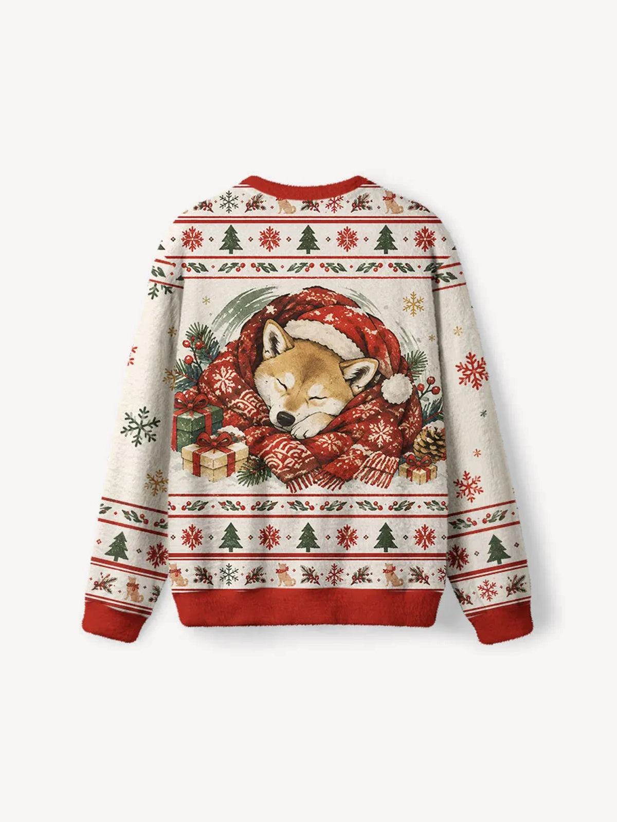 OYL-Lab Sleepy Shiba Meme Fuzzy Christmas Ugly Sweater