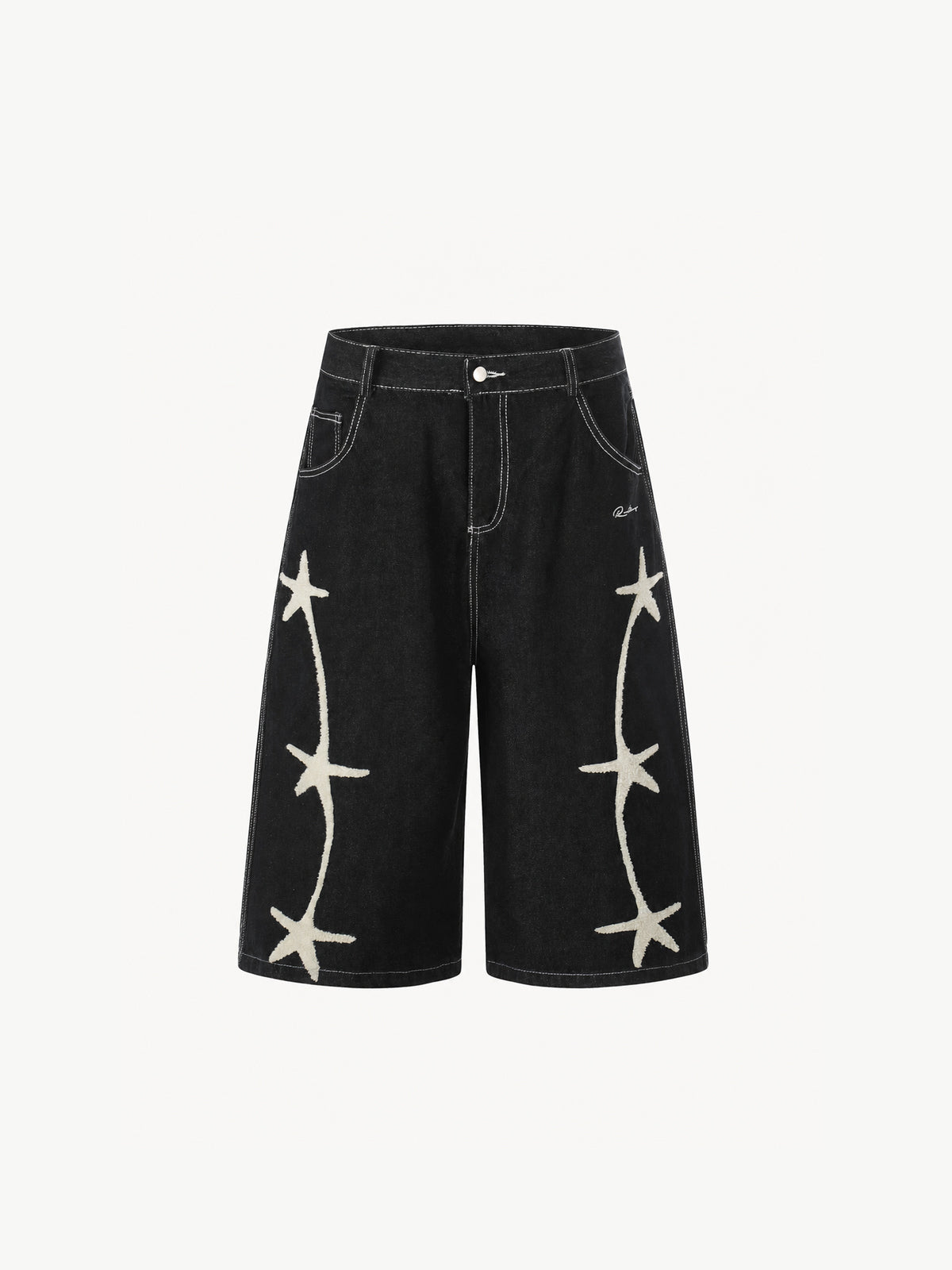 OYL-Lab Towel Embroidered Star Baggy Denim Jorts