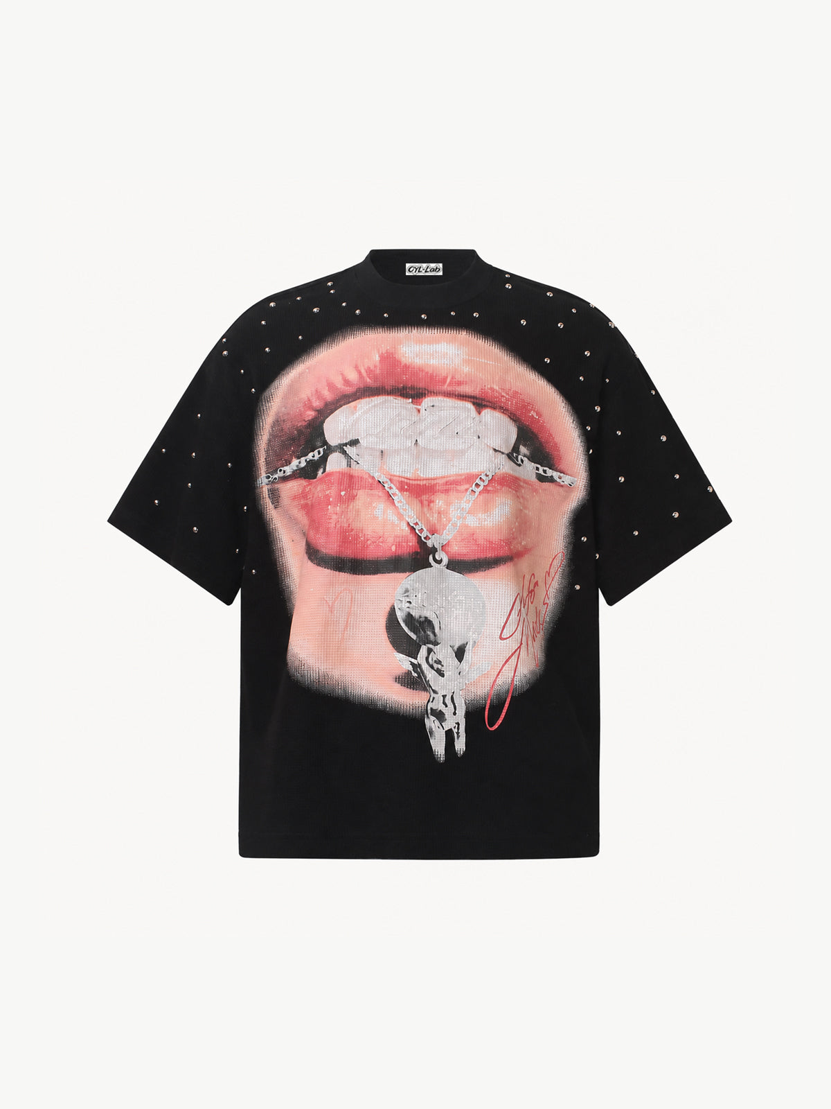 OYL-Lab Waffle Knit Lips Skull Graphic Tee