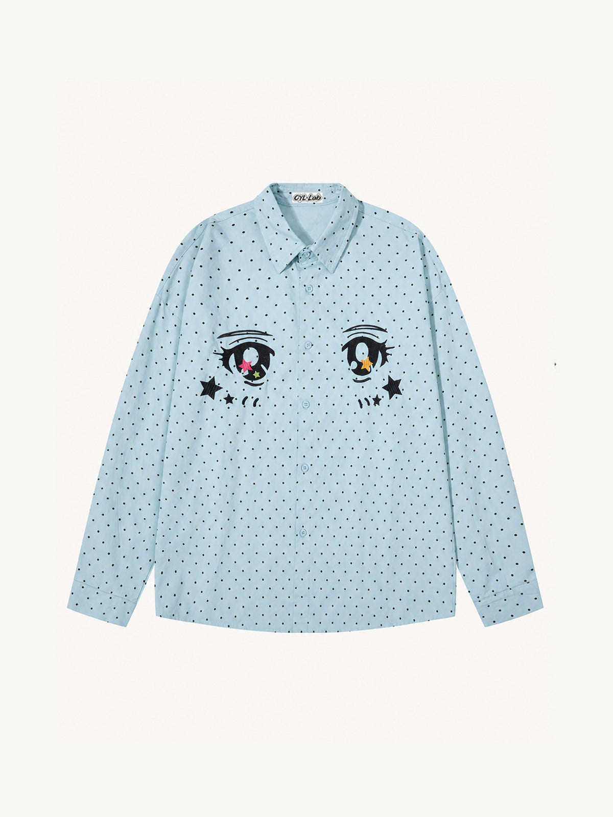 OYL-Lab Polka Dot Anime Embroidery Long Sleeve Shirt