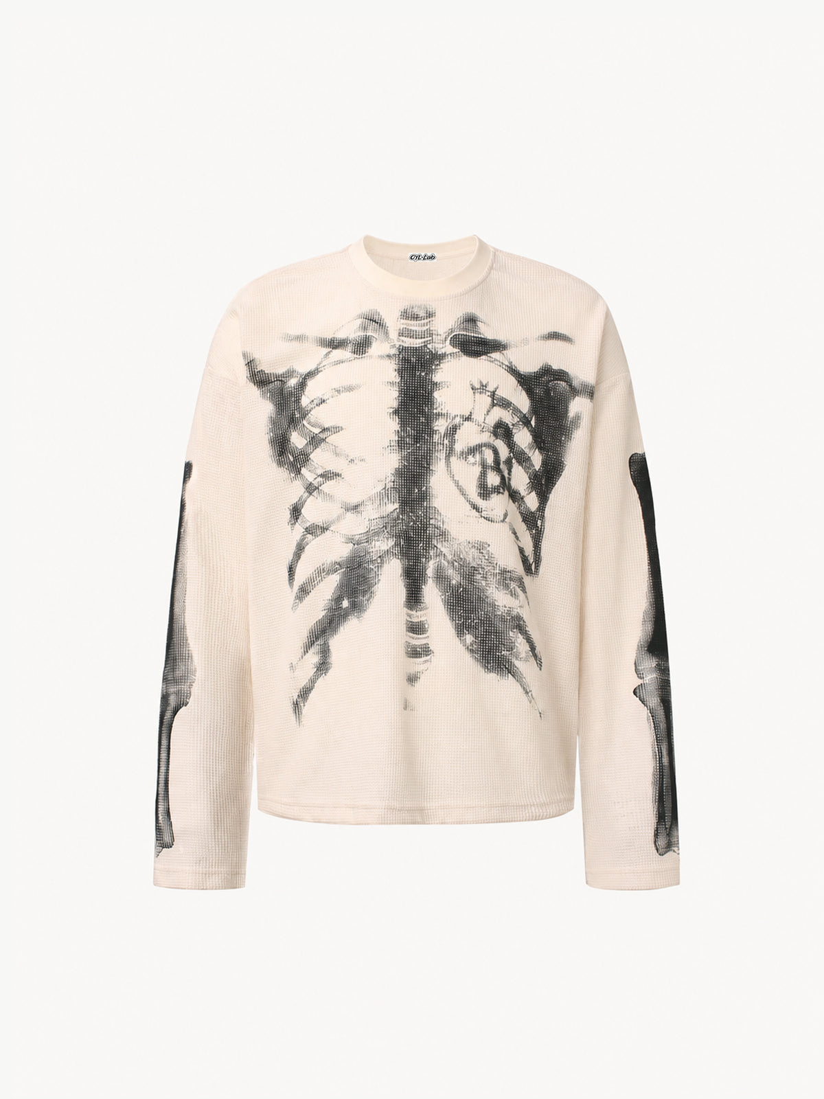 OYL-Lab Waffle Knit Skeleton Graphic Long Sleeve Tee