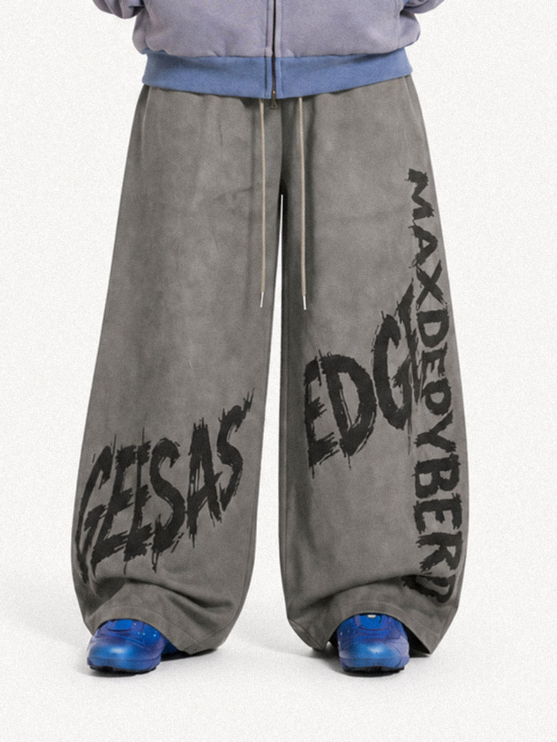 OYL-Lab Vintage Washed Graffiti Print Baggy Sweat Pants