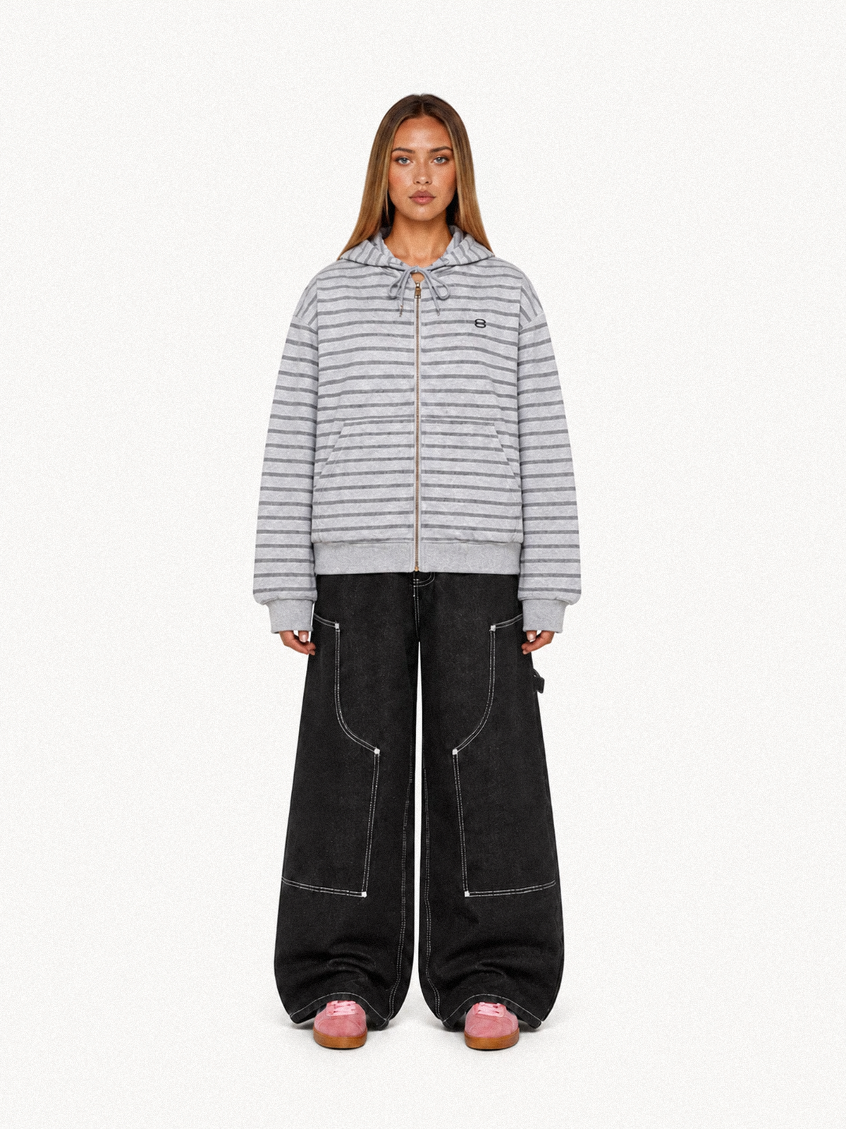 OYL‑Lab Striped Full‑Zip Cropped Hoodie