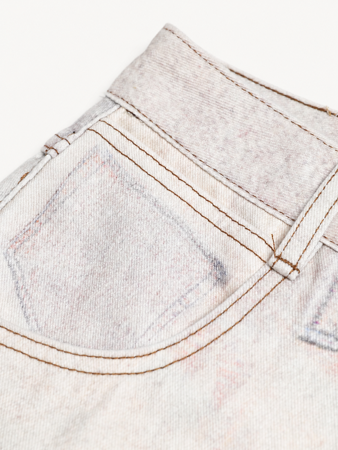OYL-Lab Faux Denim Vintage Patchwork Print Pants