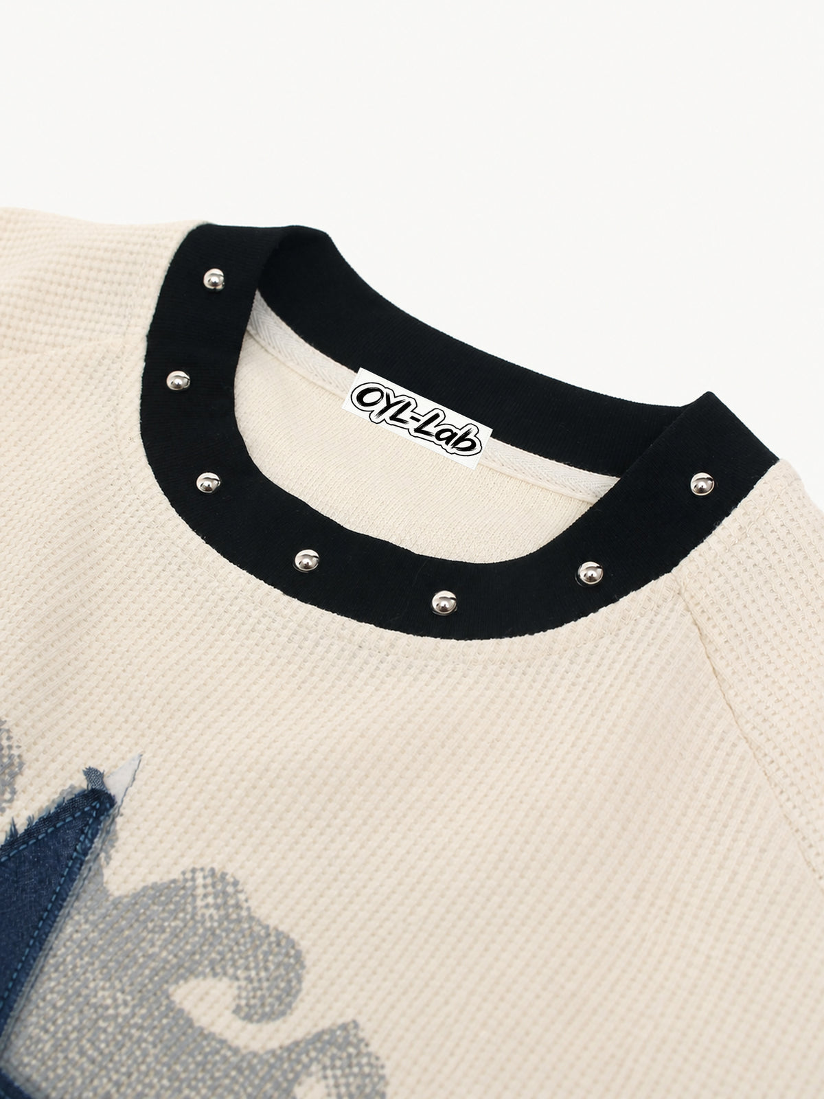 OYL-Lab Star Applique Waffle Long Sleeve Tee