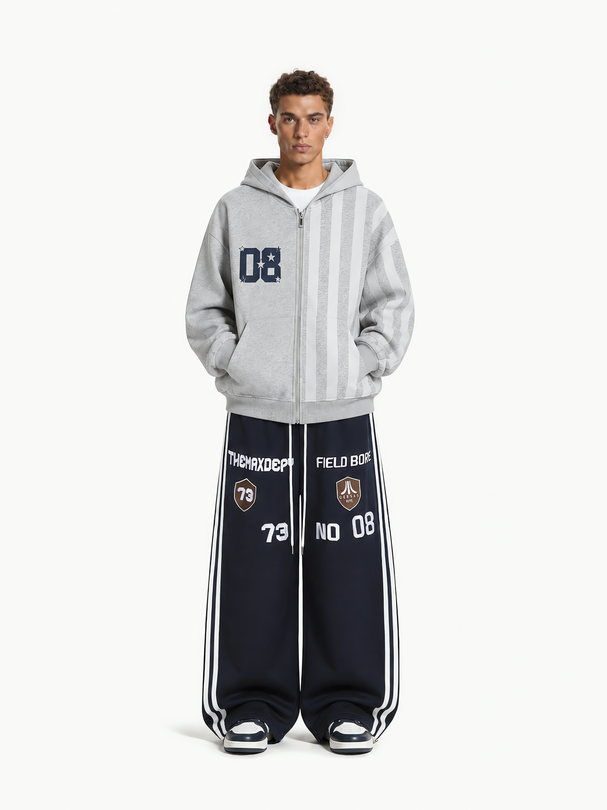 OYL‑Lab Striped Spliced Zip‑Up Hoodie