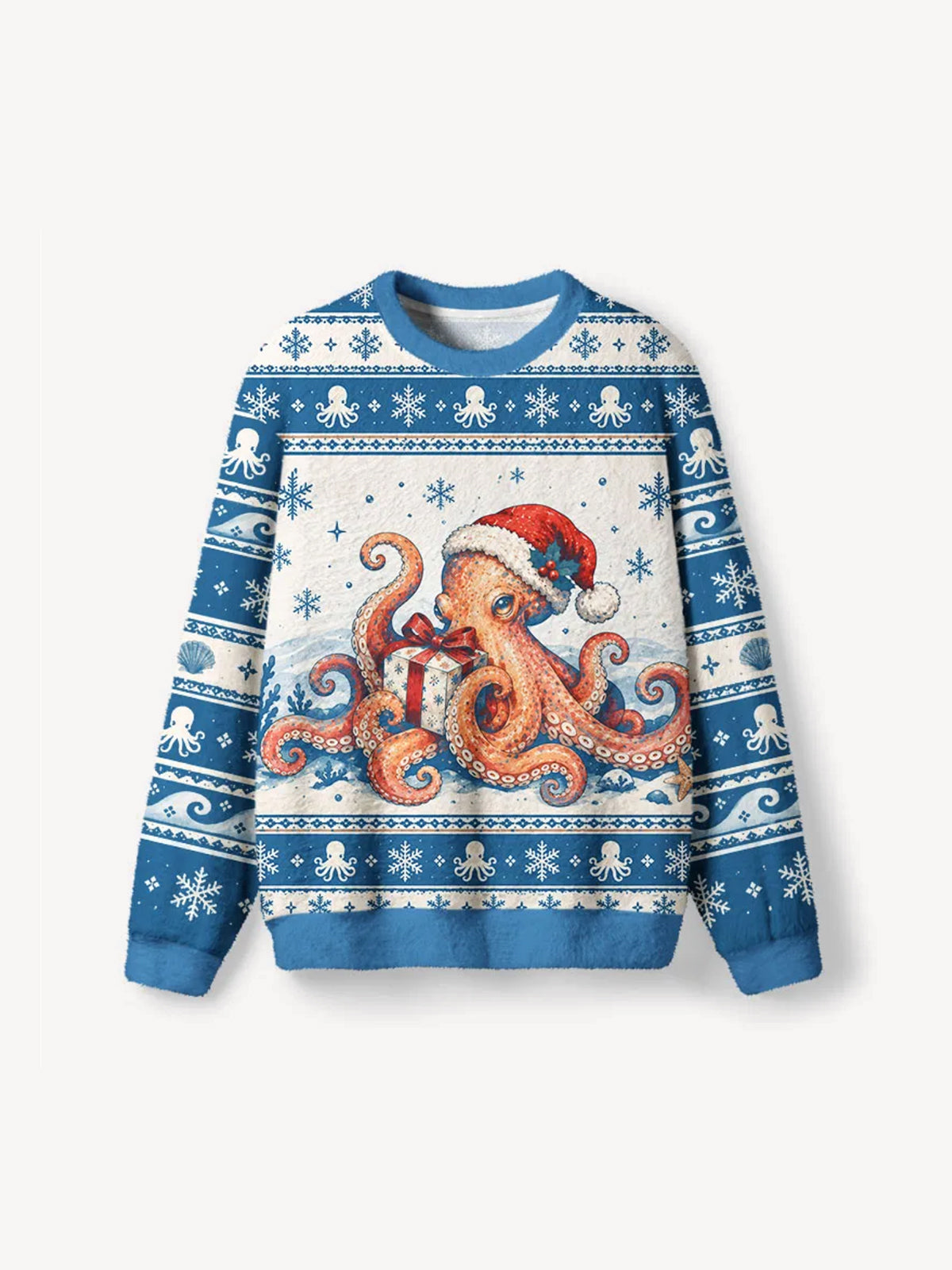 OYL-Lab Winter Octopus Vibe Fuzzy Christmas Ugly Sweater