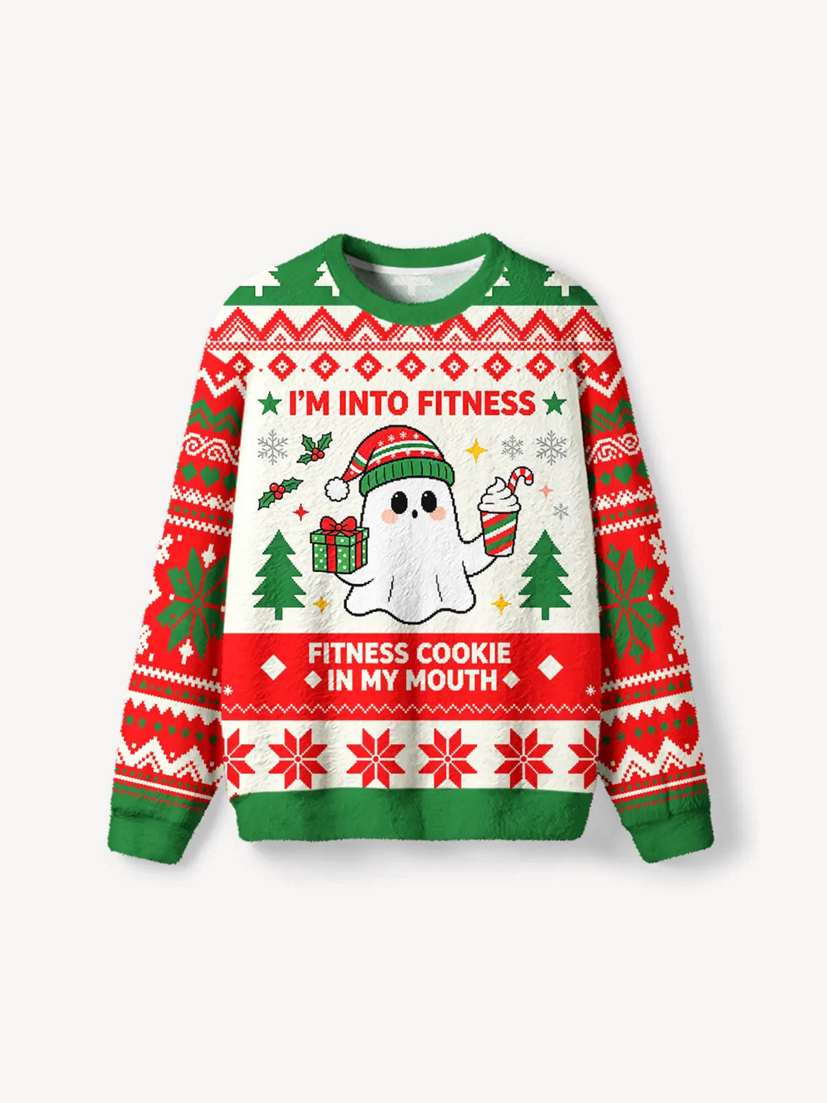 OYL-Lab Fitness Ghost Fuzzy Christmas Ugly Sweater