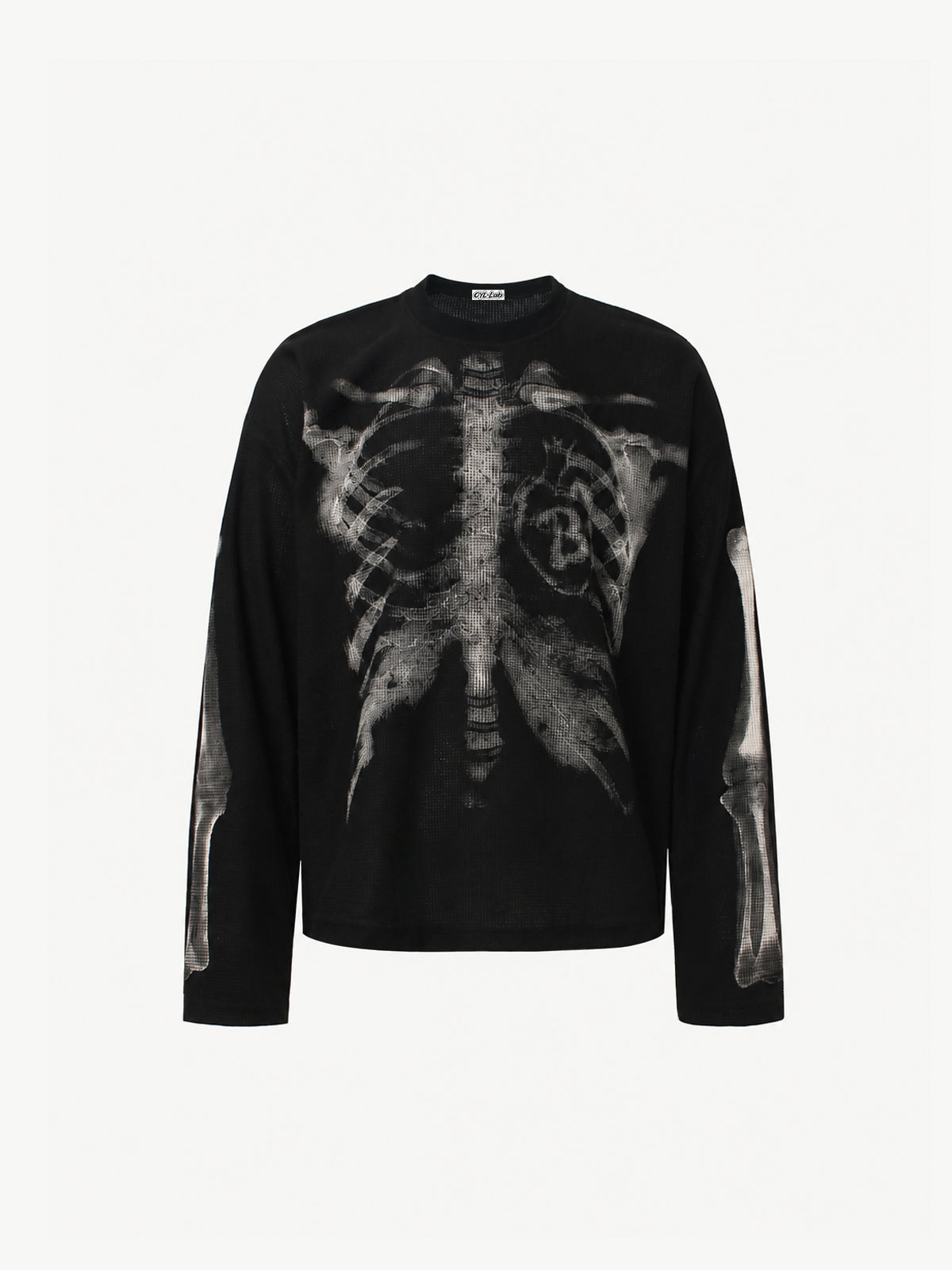 OYL-Lab Waffle Knit Skeleton Graphic Long Sleeve Tee