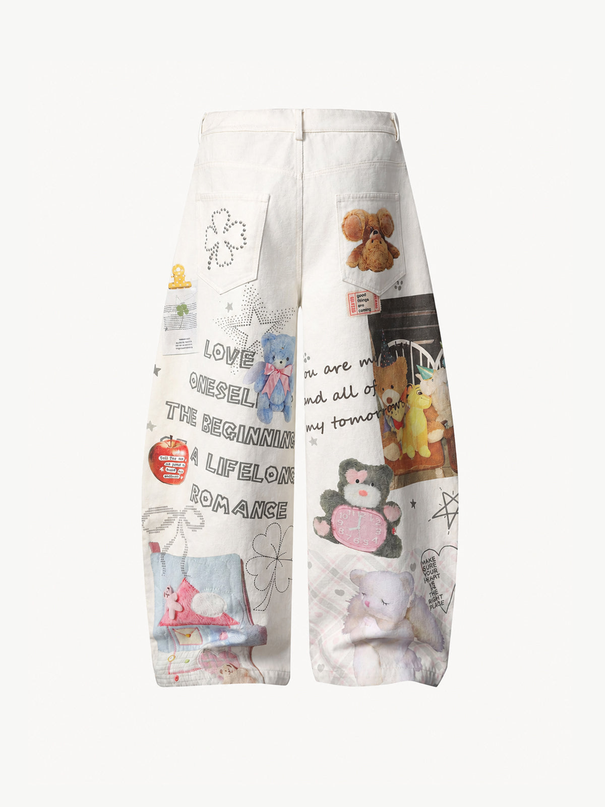 OYL-Lab Cartoon Teddy Bear Print Baggy Jeans