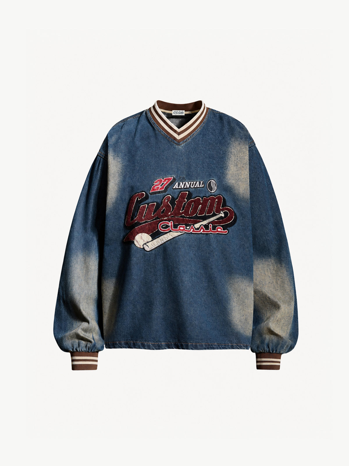 OYL-Lab Vintage Washed Denim V-Neck Sweatshirt