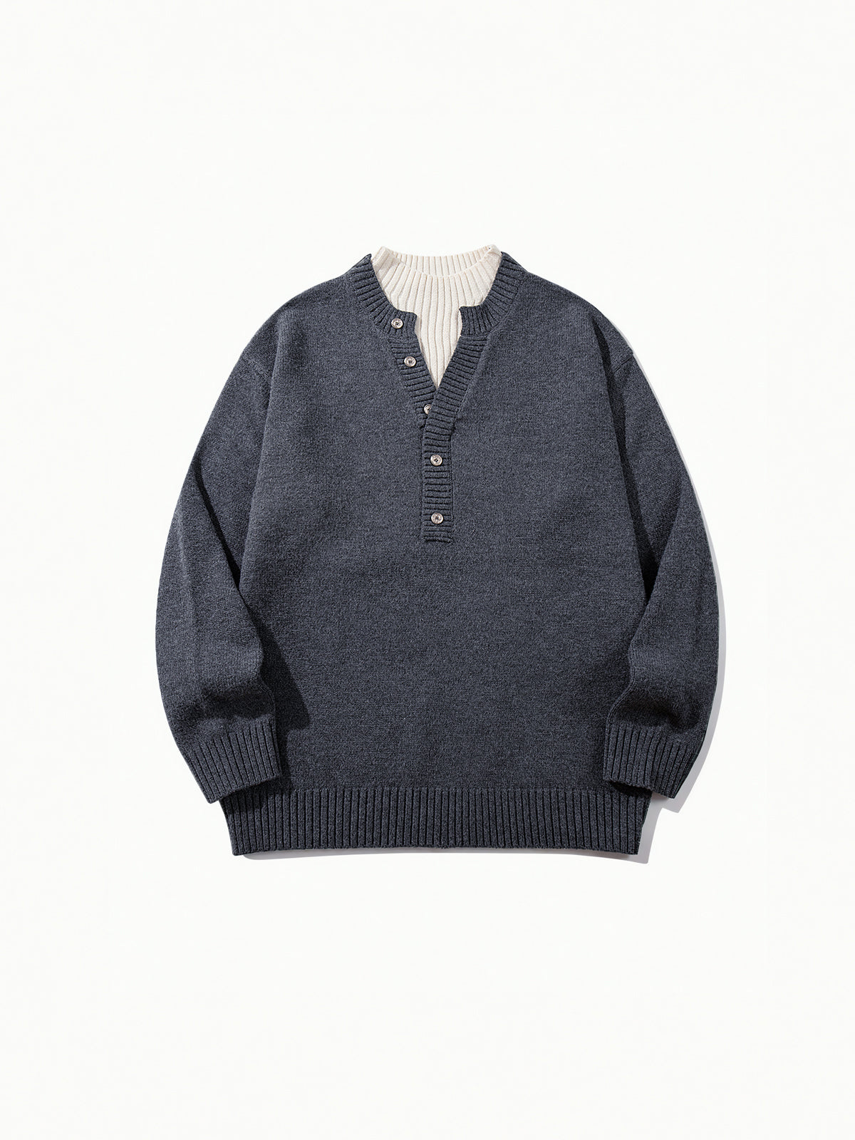 OYL-Lab Mock‑Layer Henley Knit Sweater
