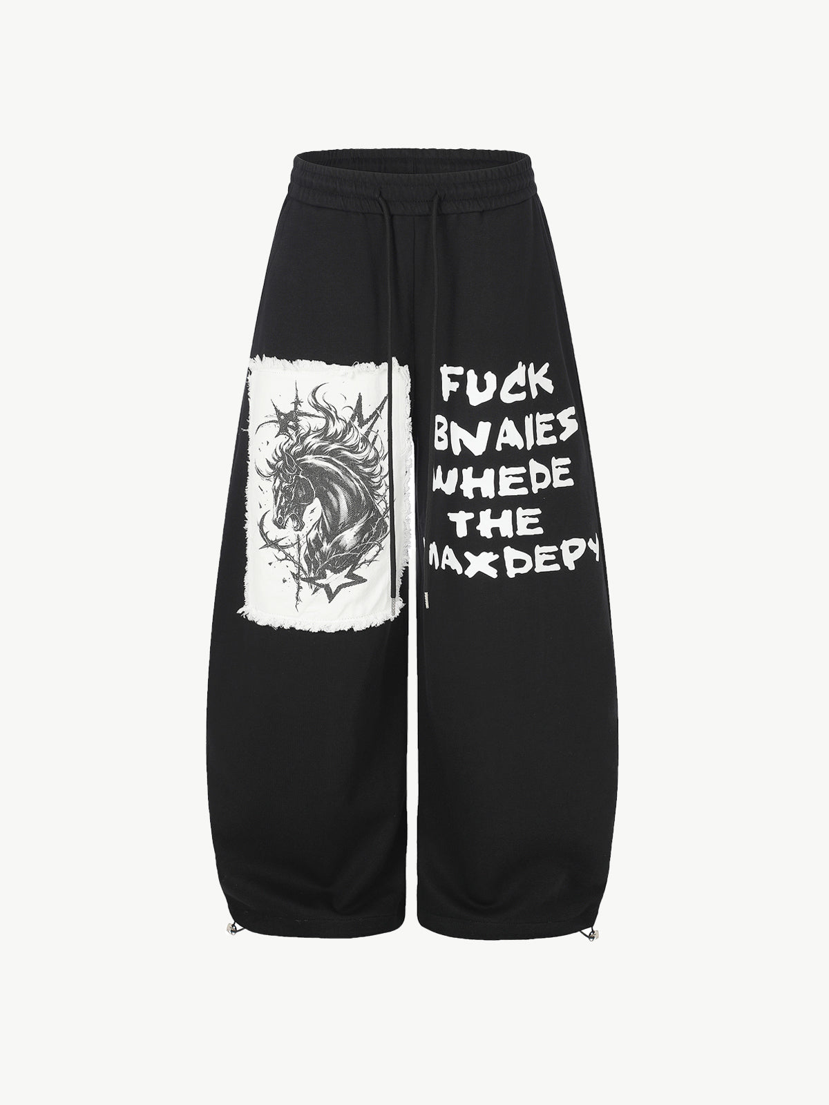OYL-Lab Distressed Horse Patch Baggy Balloon-Leg Sweatpants