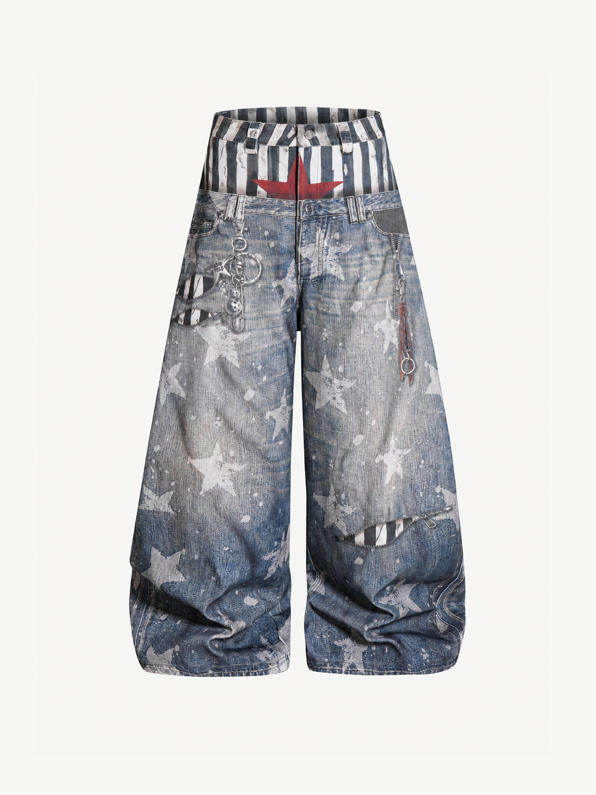 OYL-Lab Vintage Striped Waist Star Balloon Wide Leg Pants