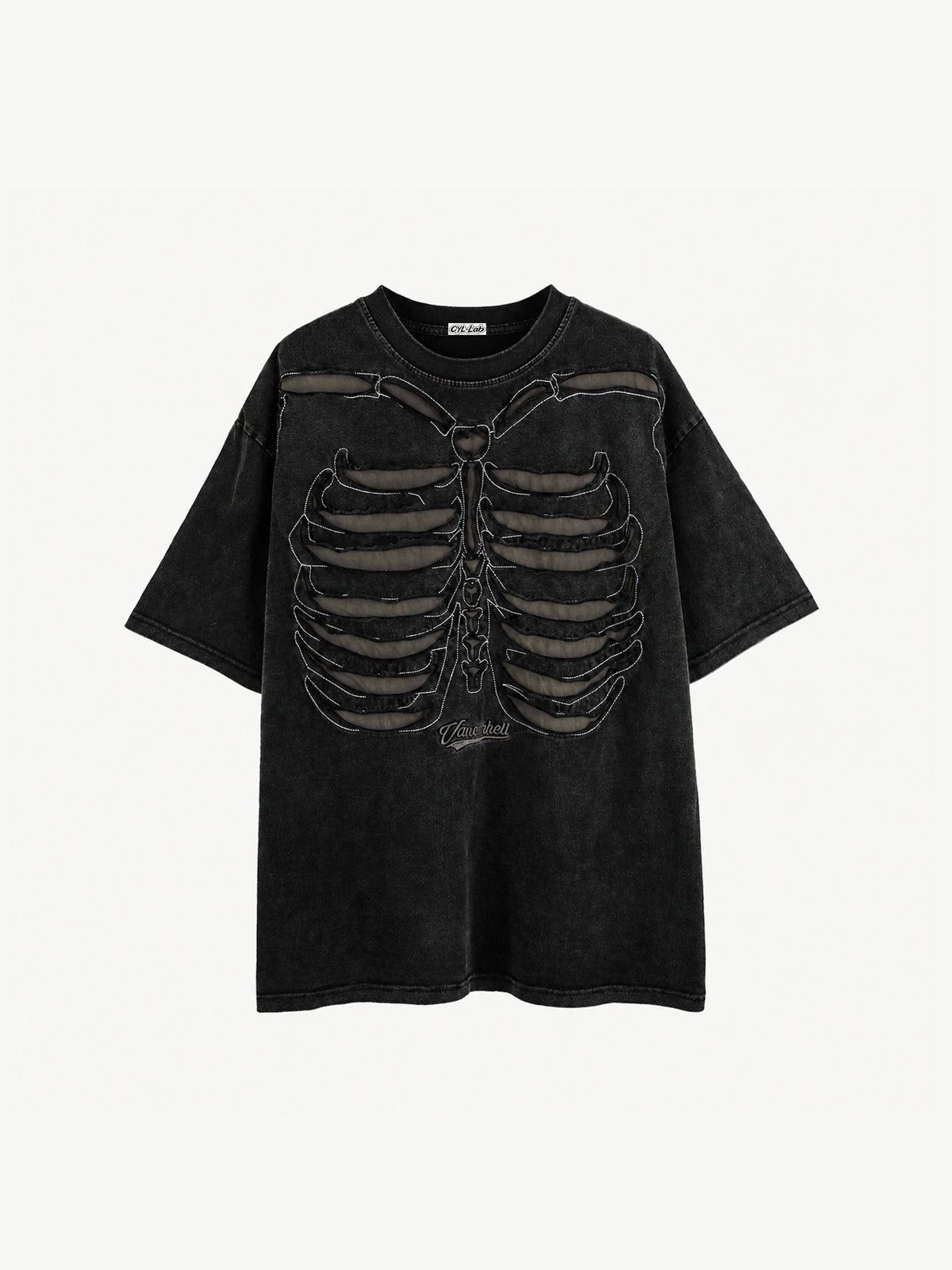 OYL-Lab Cutout Skeleton Embroidery Washed Tee