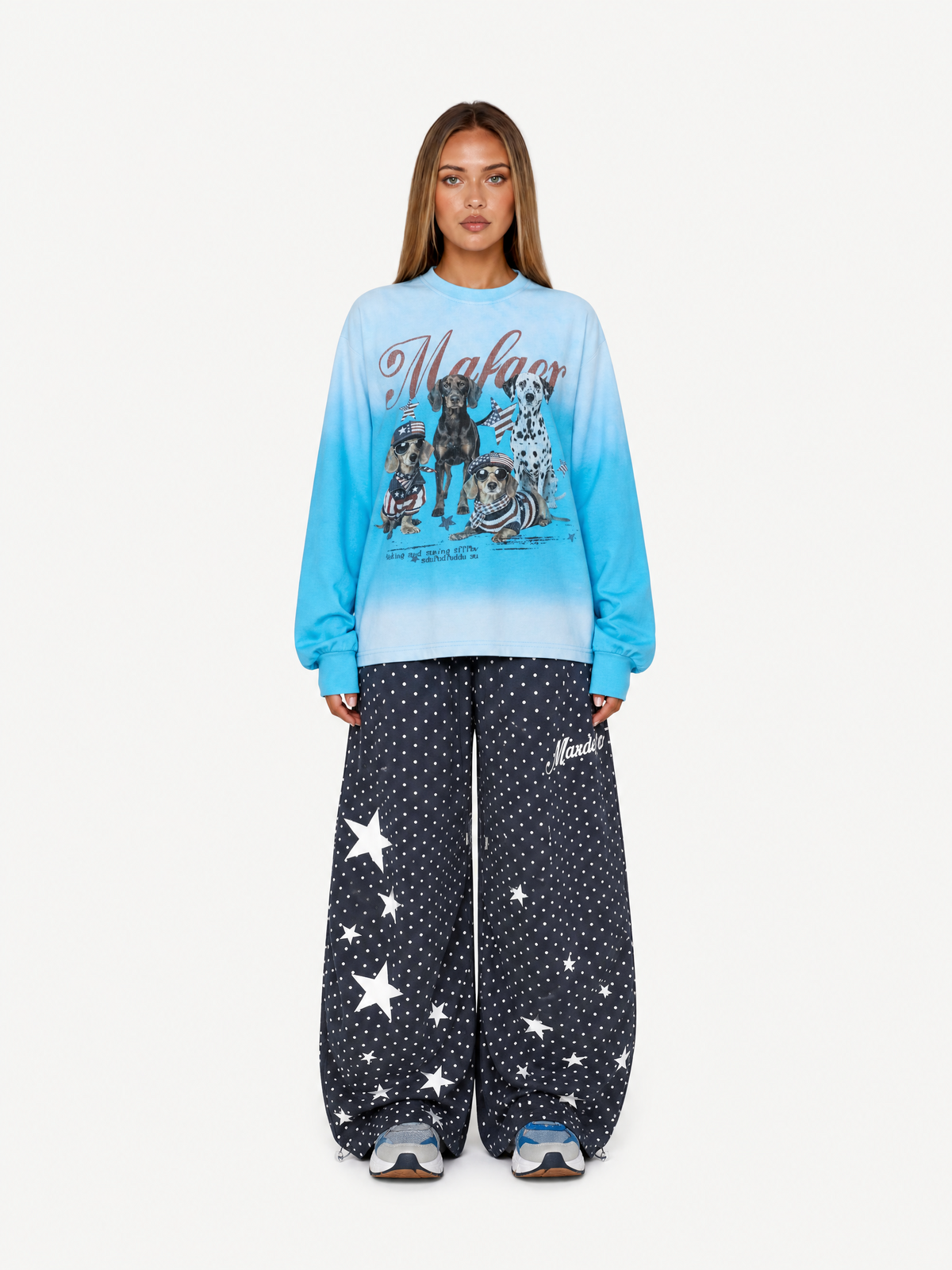 OYL-Lab Retro Polka‑Dot Star Print Baggy Balloon‑Leg Sweatpants