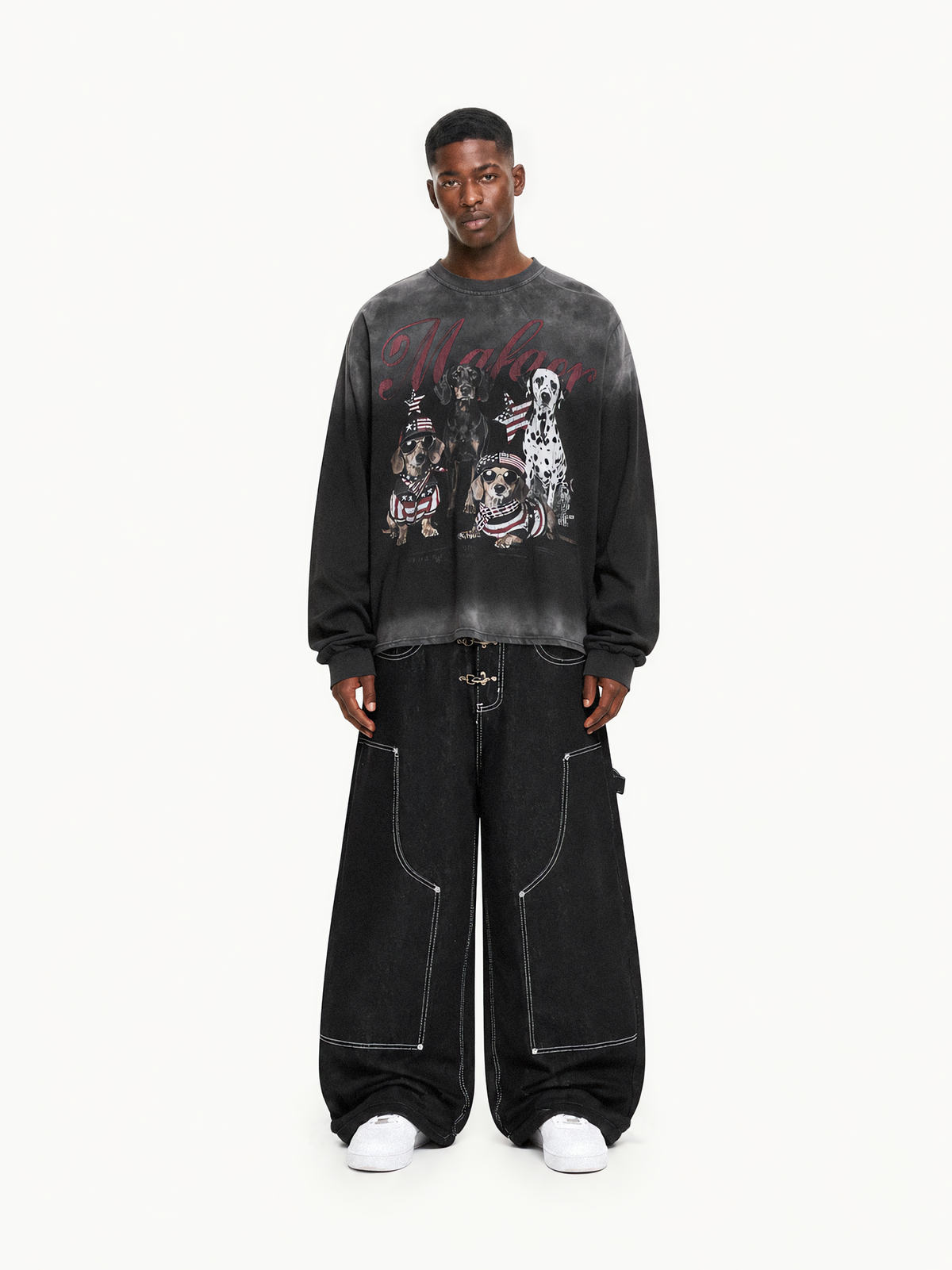 OYL‑Lab Retro Puppy Print Faded Gradient Sweatshirt