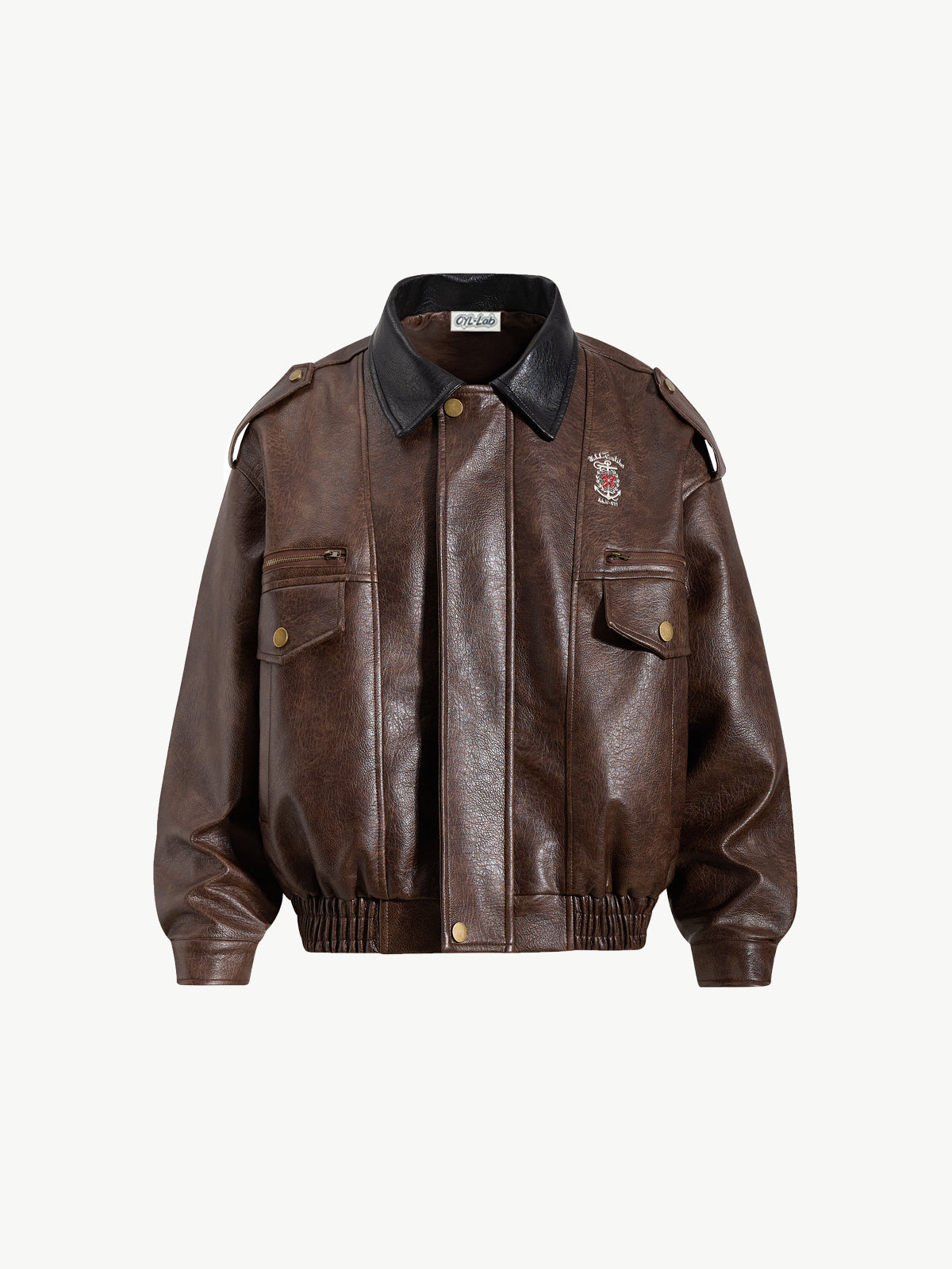 OYL-Lab Vintage Distressed Faux Leather Bomber Jacket