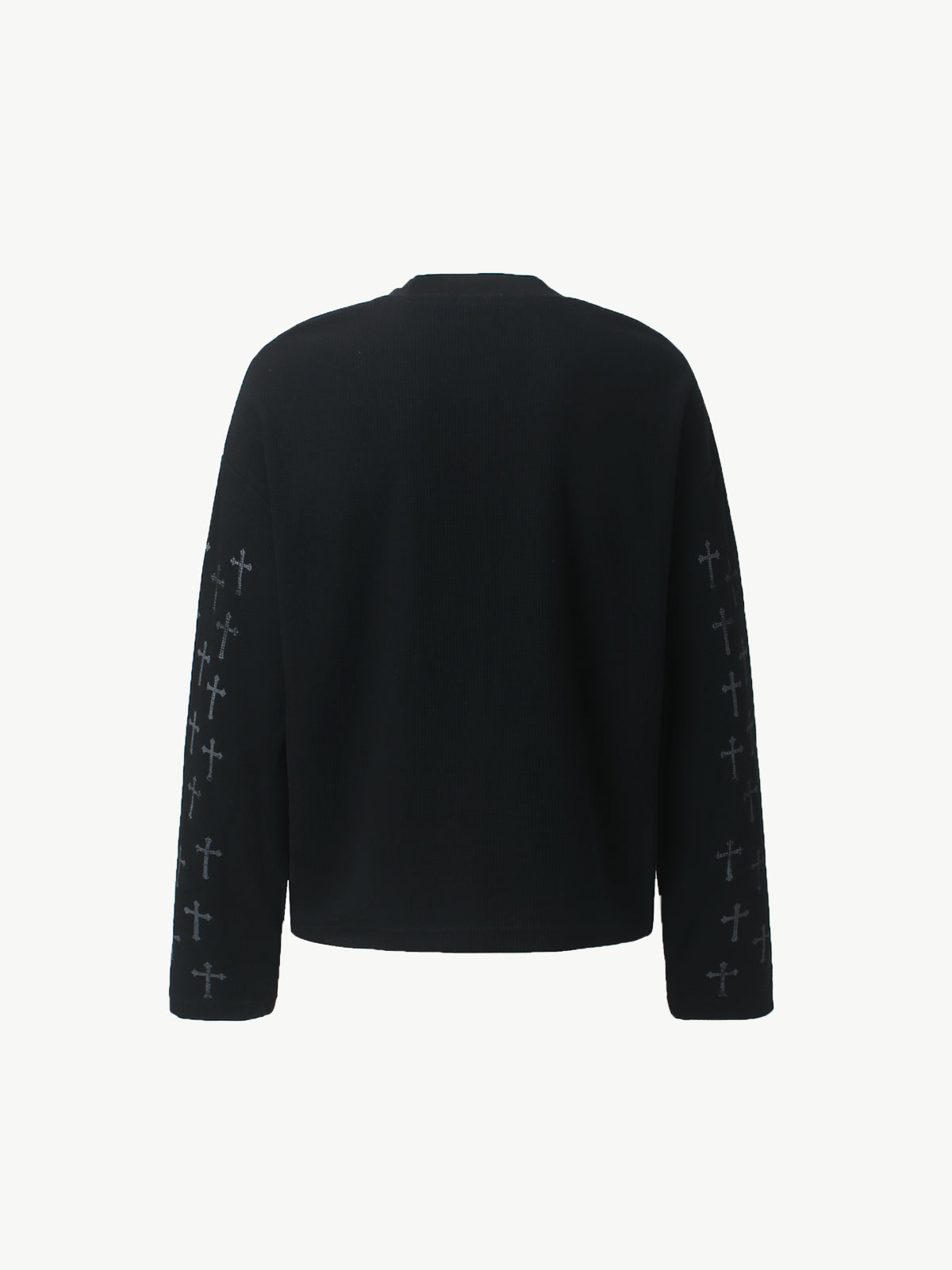 Gothic Cross Print Waffle Knit Long Sleeve Tee