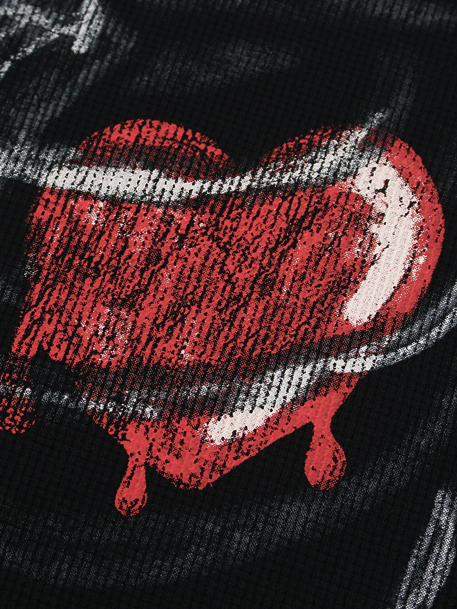 OYL-Lab Waffle Knit Skeleton Heart Tee