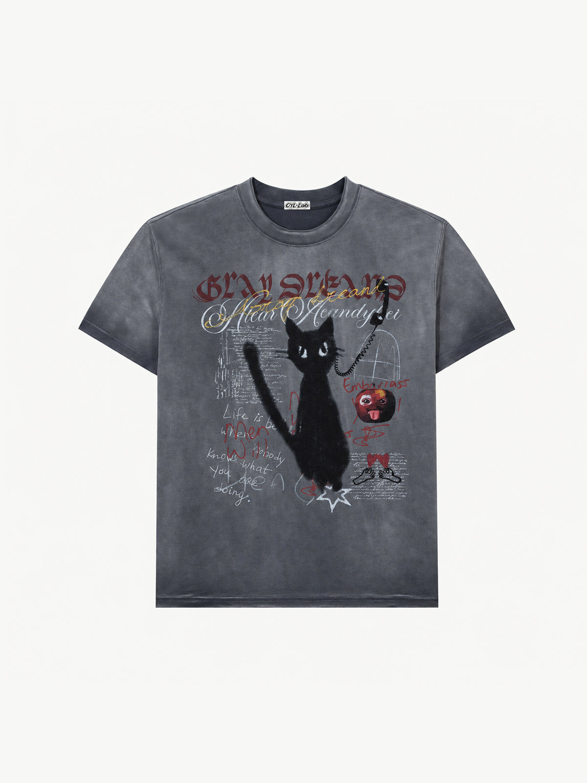 OYL-Lab Vintage Washed Black Cat Graffiti Tee