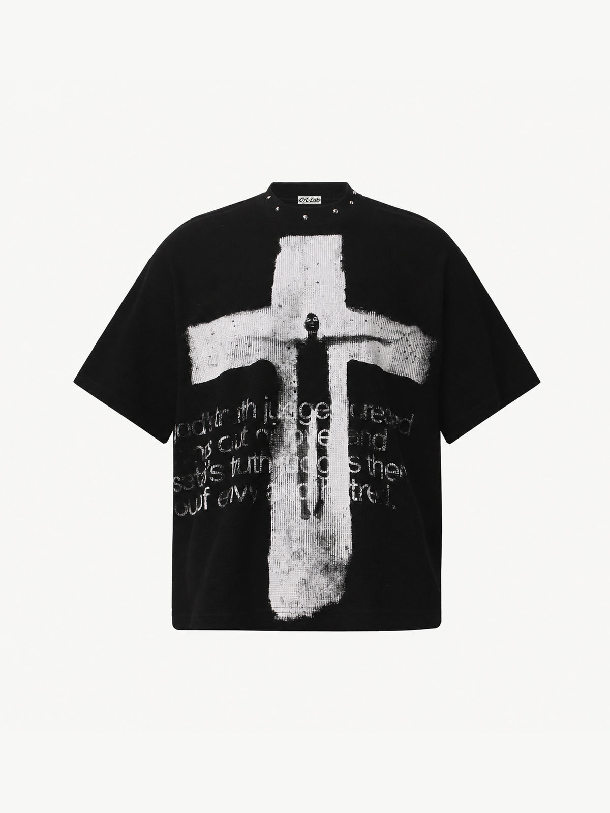 OYL-Lab Stud Collar Cross Figure Waffle Tee