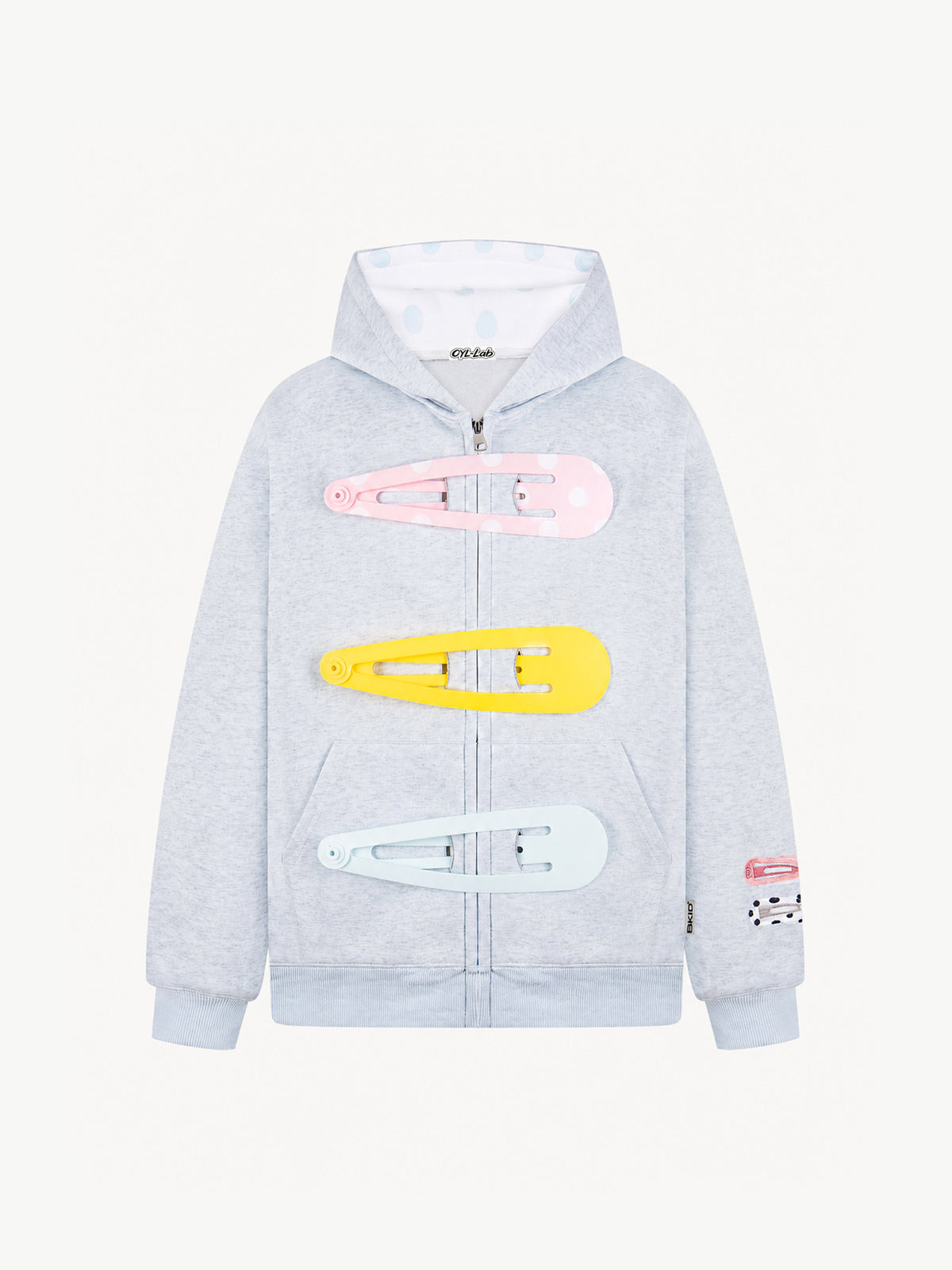 OYL-Lab 3D Hair Clip Decor Zip Up Hoodie
