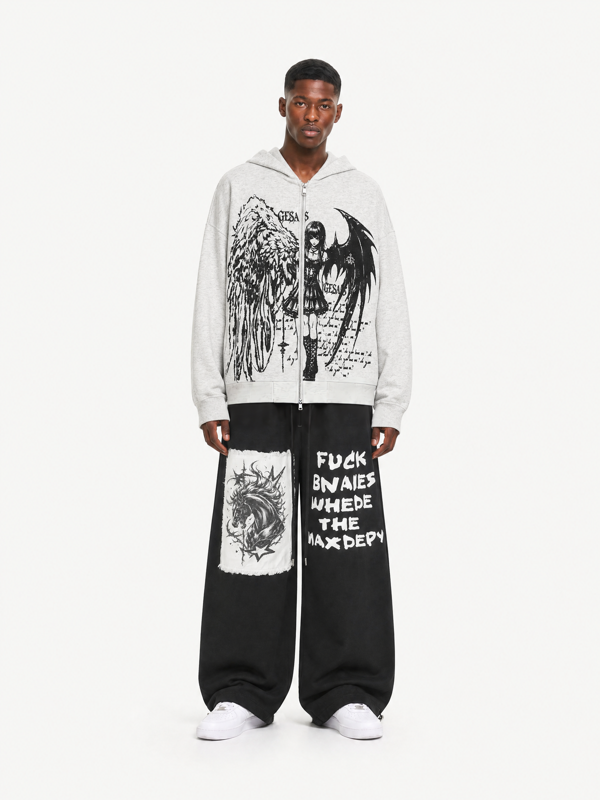 OYL-Lab Distressed Horse Patch Baggy Balloon-Leg Sweatpants