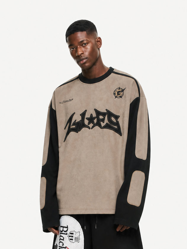 OYL-Lab Suede Patchwork Long Sleeve Tee