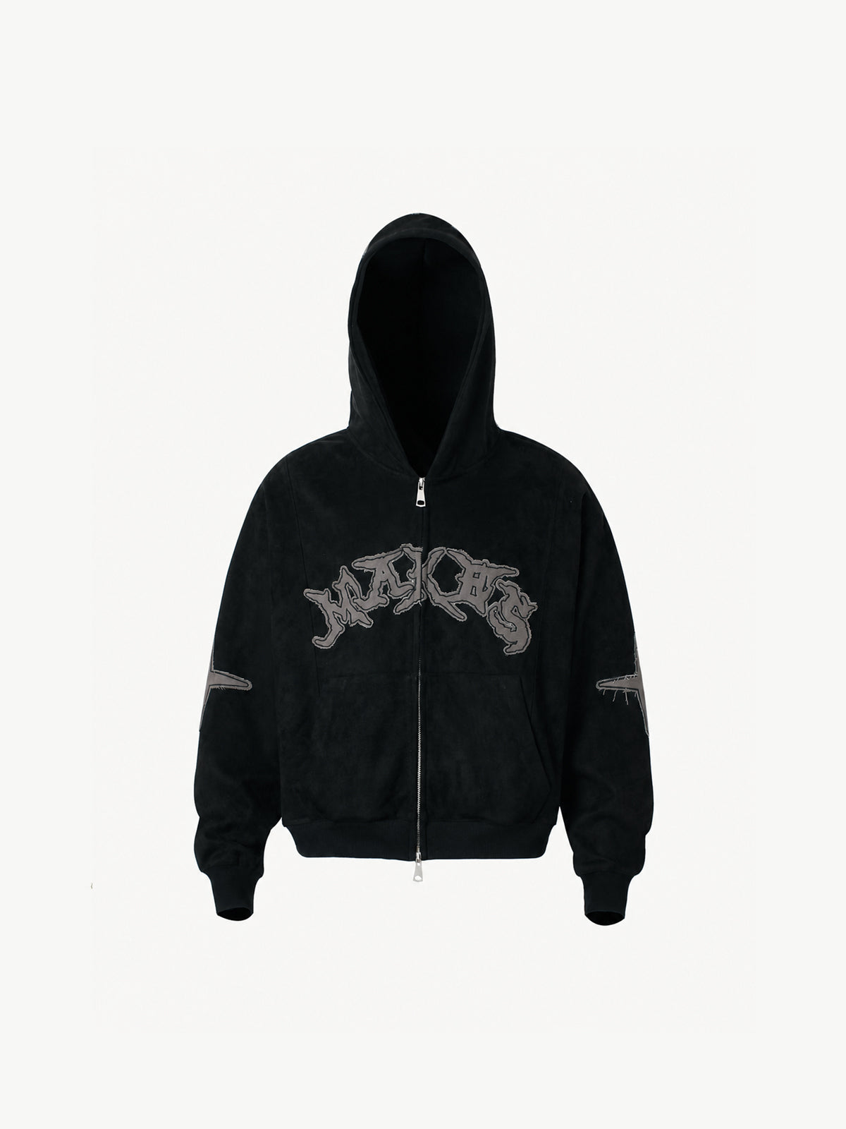 OYL‑Lab Raw-Edge Applique Faux Suede Zip Up Hoodie
