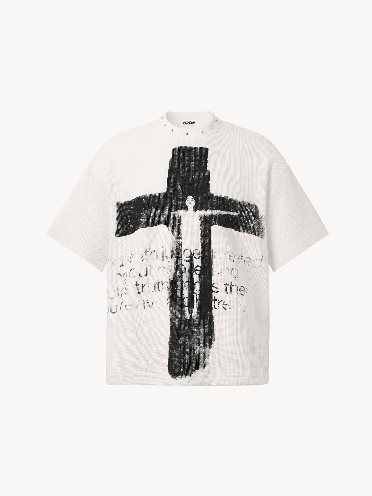 OYL-Lab Stud Collar Cross Figure Waffle Tee