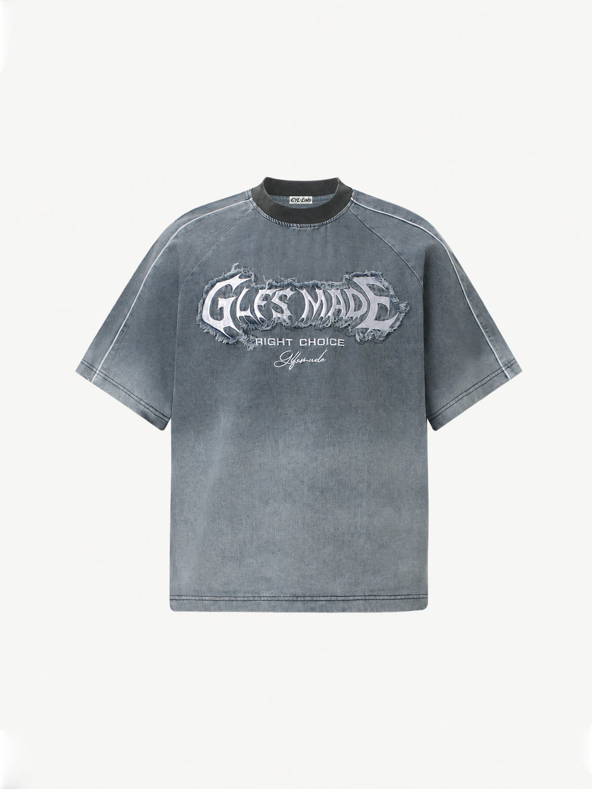 OYL-Lab Frayed Patch Embroidery Acid Wash Tee