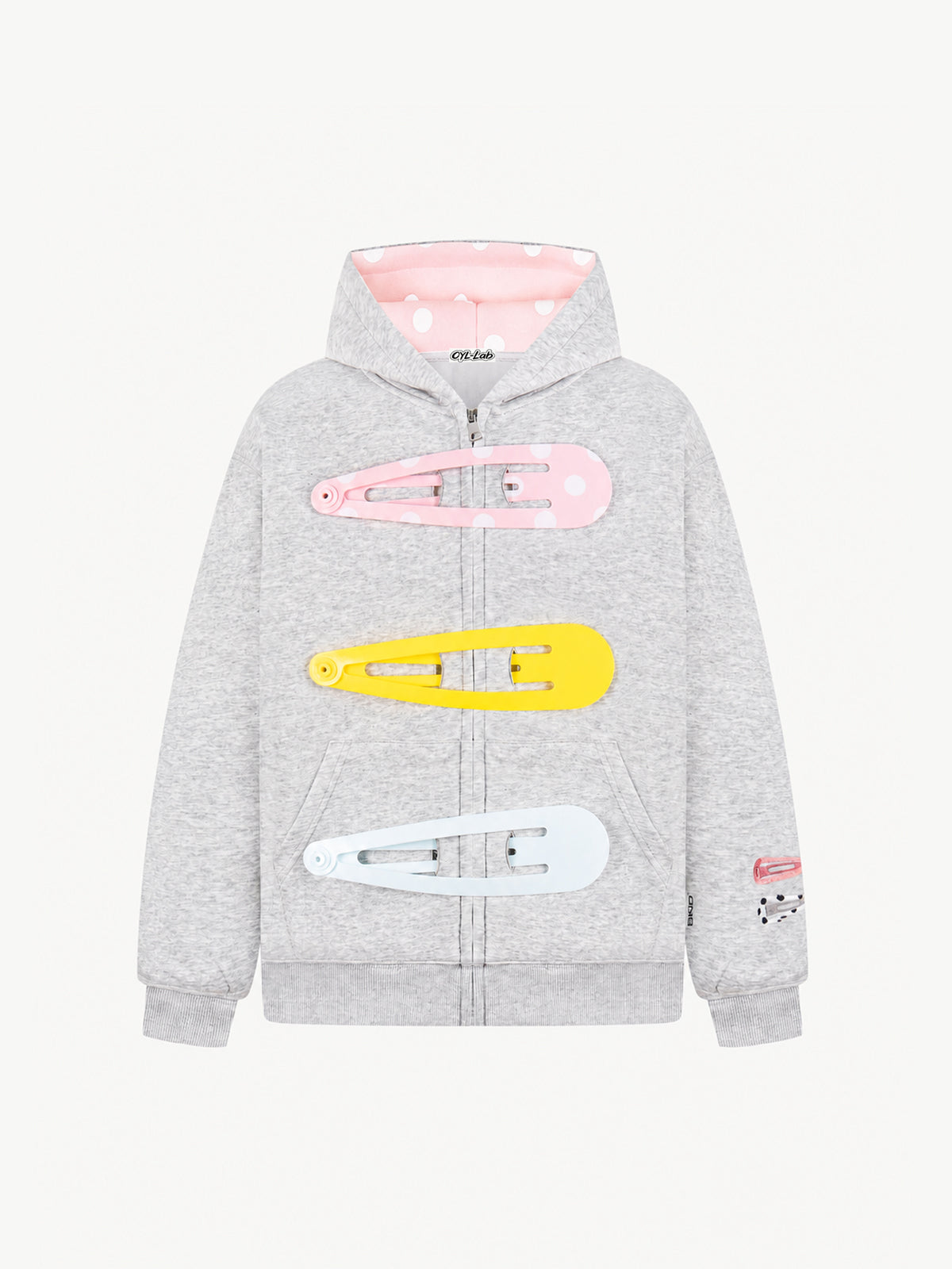 OYL-Lab 3D Hair Clip Decor Zip Up Hoodie