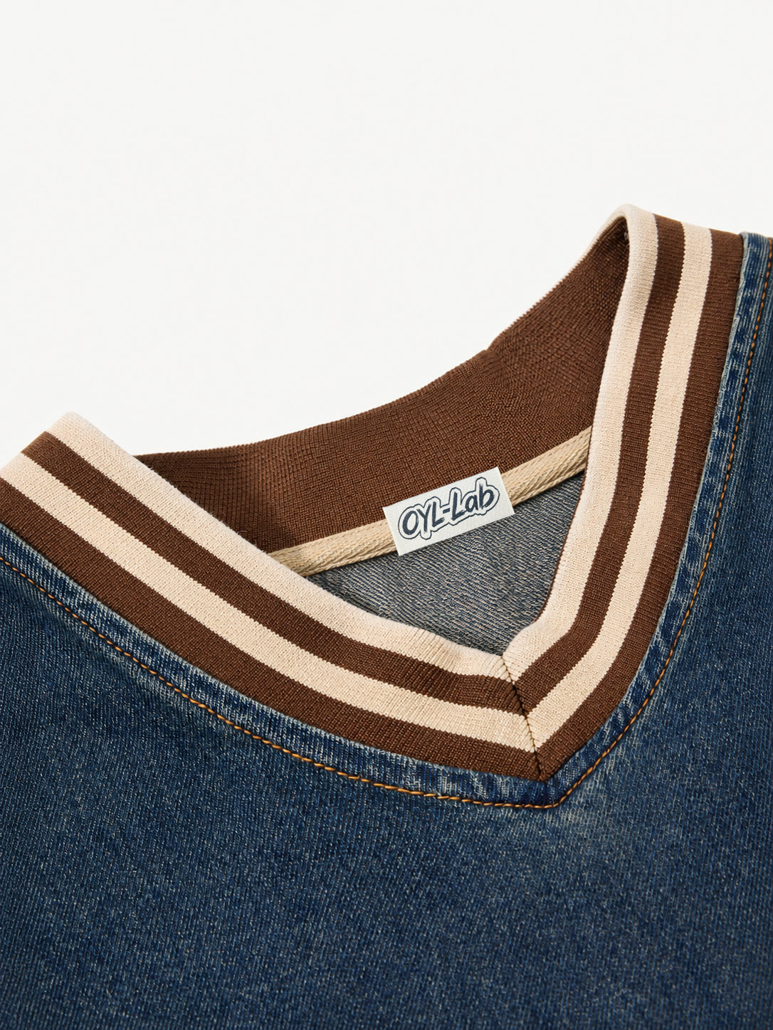 OYL-Lab Vintage Washed Denim V-Neck Sweatshirt
