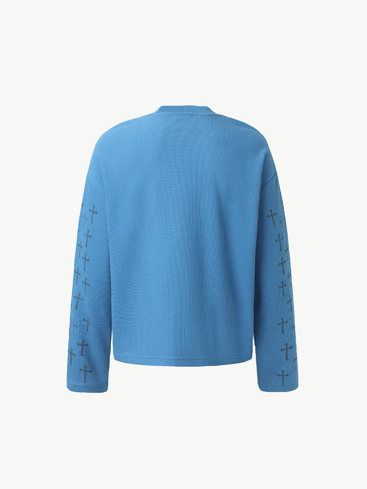 Gothic Cross Print Waffle Knit Long Sleeve Tee