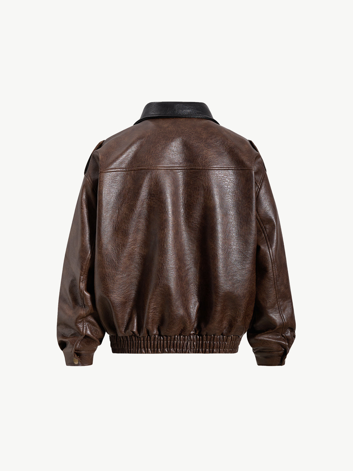 OYL-Lab Vintage Distressed Faux Leather Bomber Jacket
