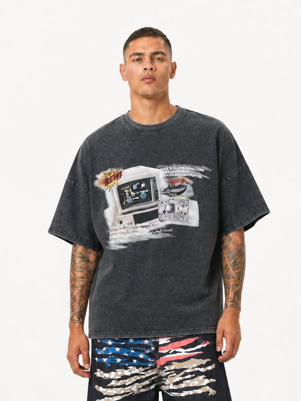 OYL-Lab Wash Retro Computer Tape Print Tee