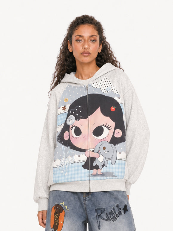OYL-Lab Cartoon Graphic Zip Up Hoodie