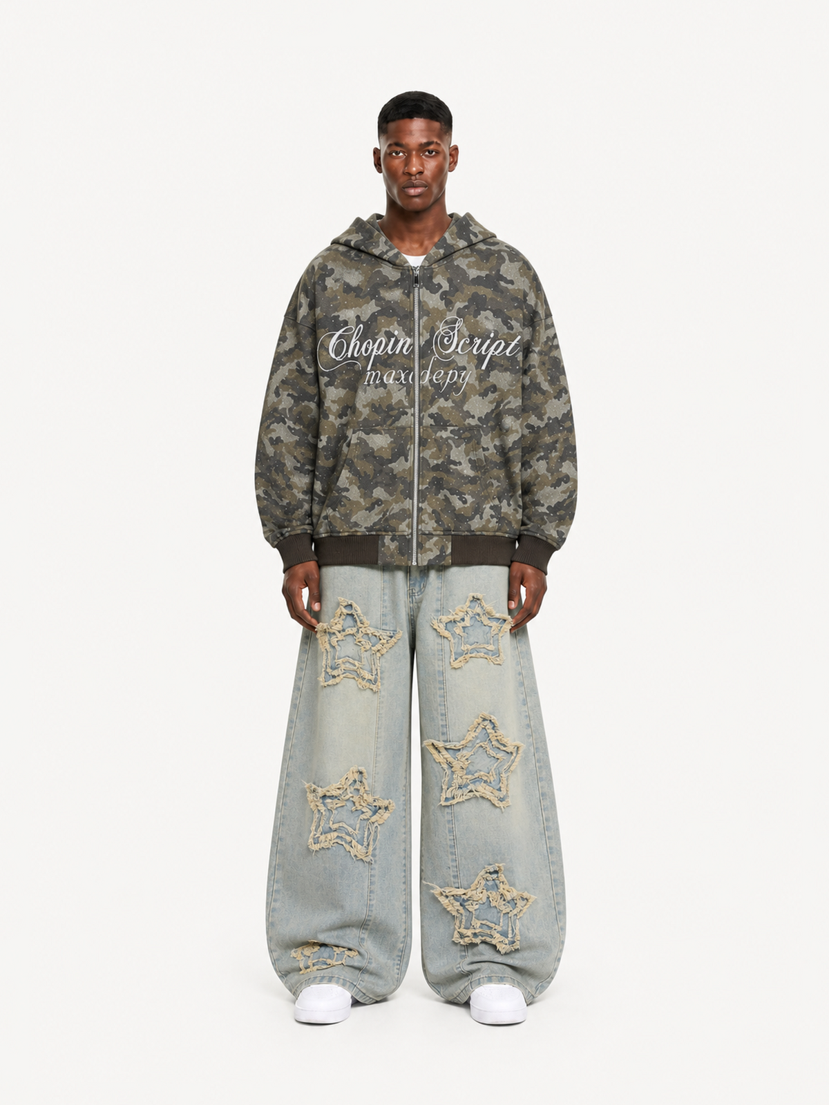 OYL-Lab Sparkle Rhinestone Camo Zip Up Hoodie
