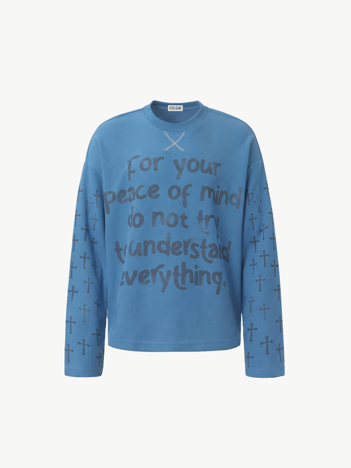 Gothic Cross Print Waffle Knit Long Sleeve Tee
