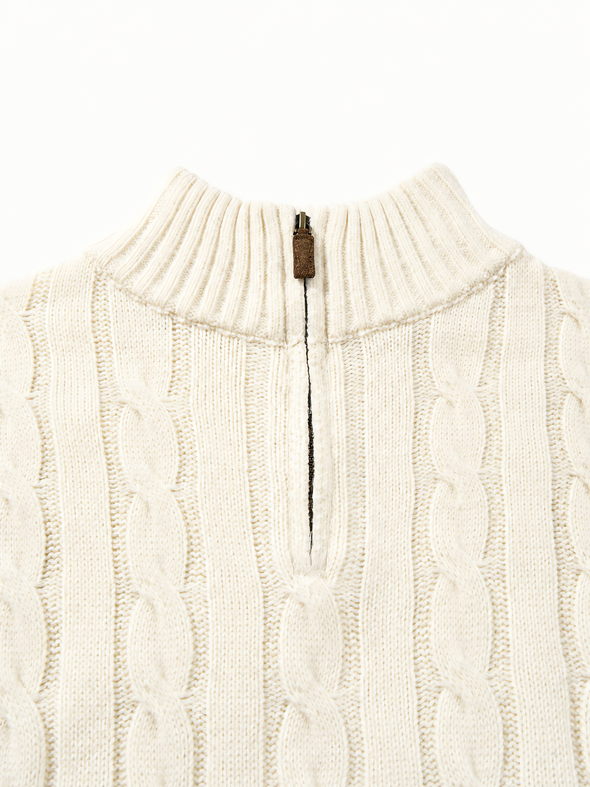 OYL-Lab Quarter Zip Cable Knit Mock‑Neck Sweater