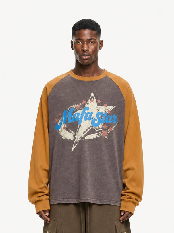 OYL-Lab Vintage Star Print Acid Wash Sweatshirt
