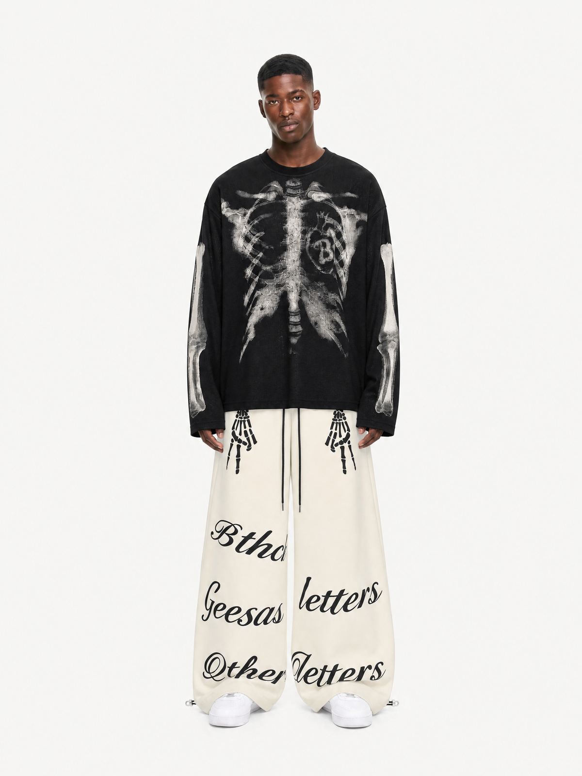 OYL-Lab Skeleton Hand Graphic Baggy Barrel Sweatpants