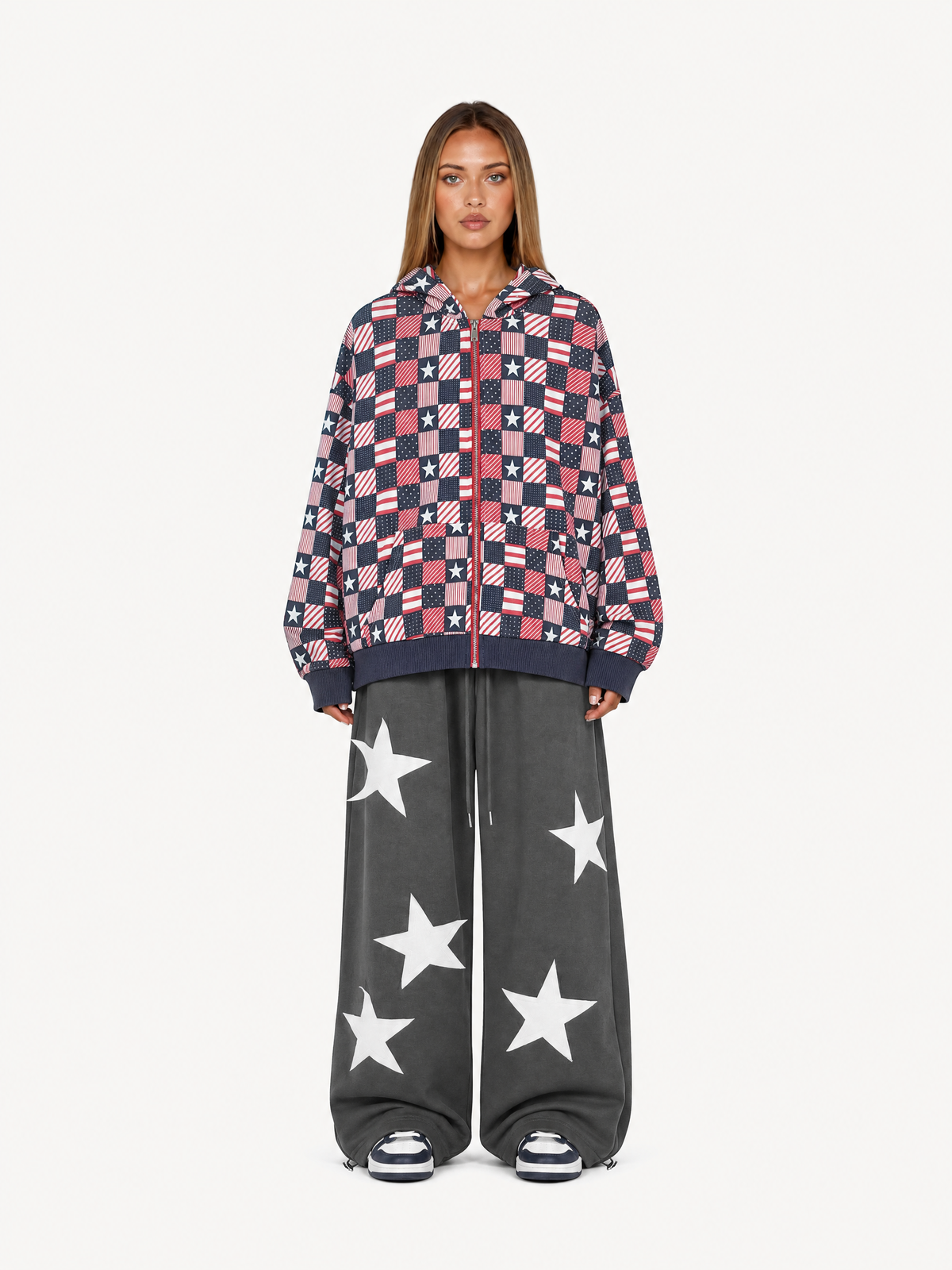 OYL‑Lab American Flag Checkerboard Full-Zip Hoodie