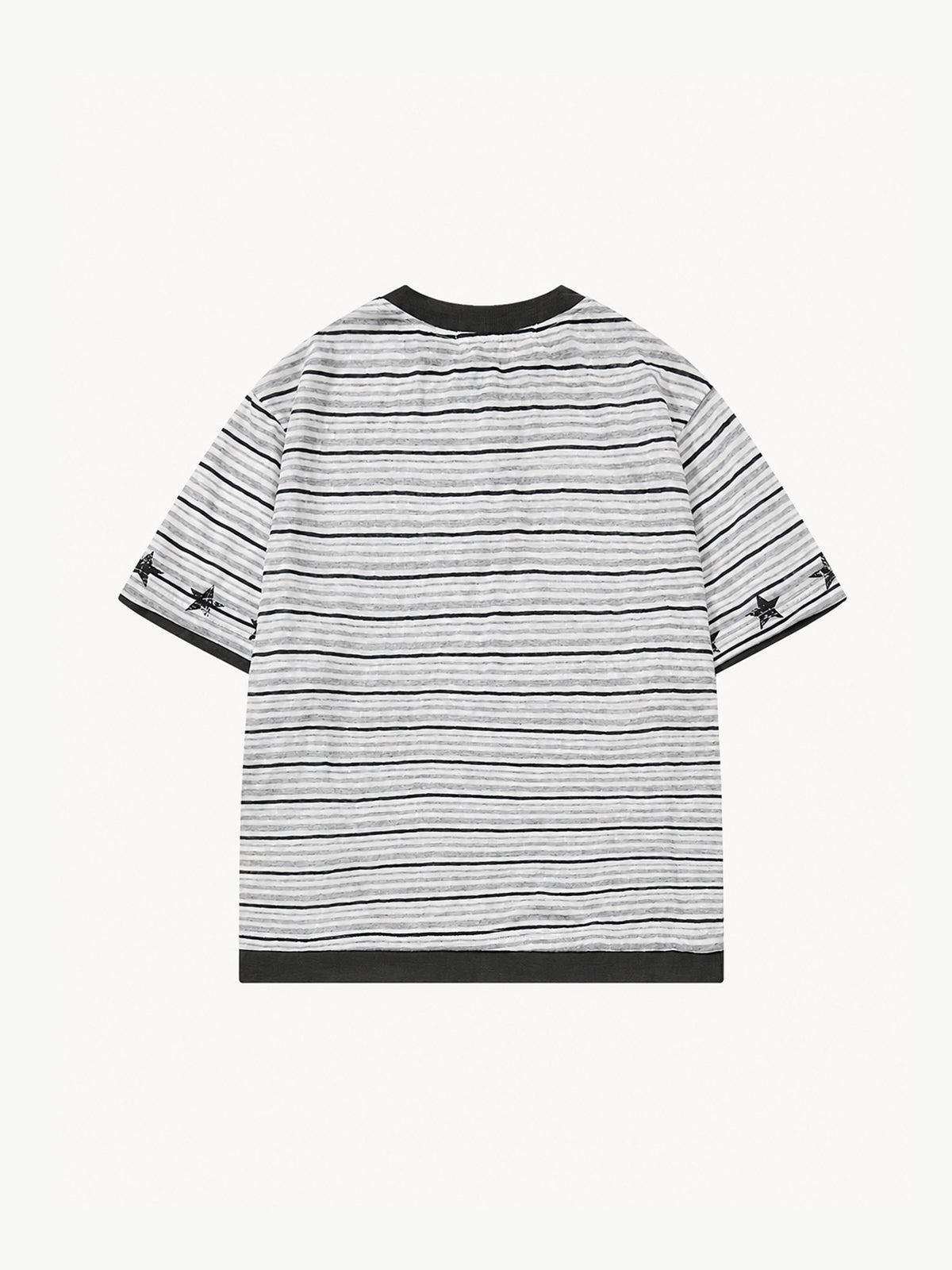 OYL-Lab Stripe Henley Neck Vintage Print Tee