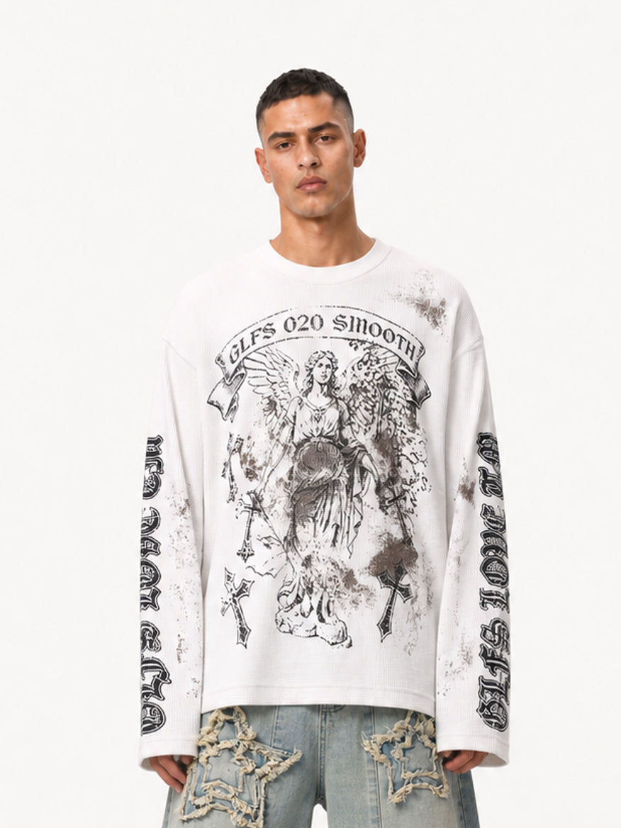 OYL-Lab Distressed Angel Cross Long Sleeve Tee