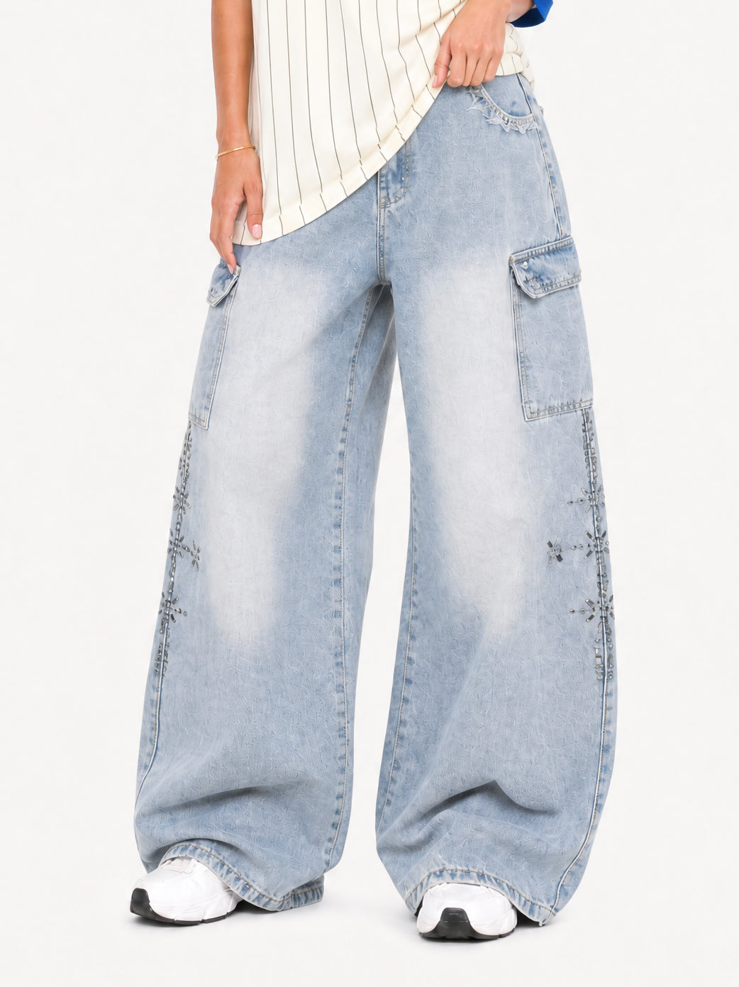 OYL-Lab Metal Stud Baggy Cargo Denim Pants