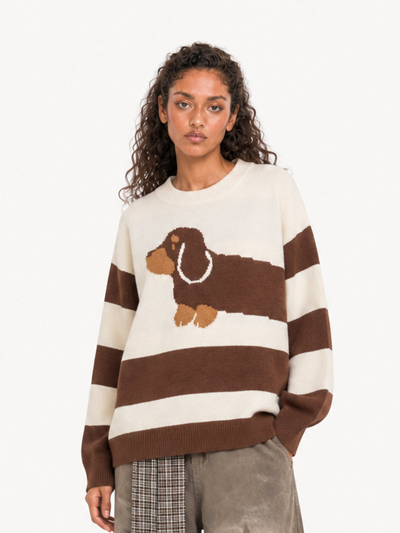 OYL-Lab Dachshund Jacquard Stripe Sweater